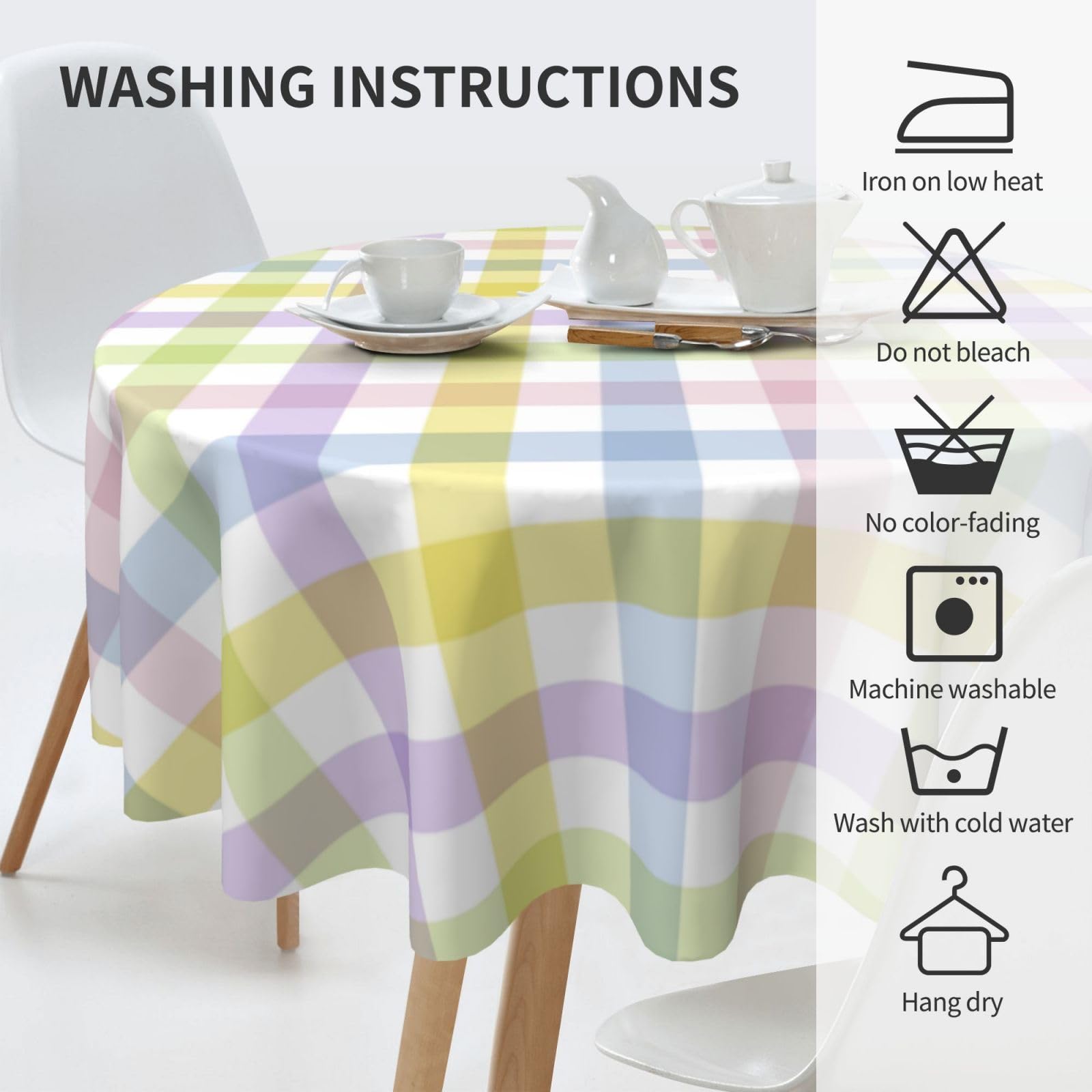 BETGINY Easter Checkered Tablecloth 60 Inch Round Colorful Plaid Table Cloth Washable Wrinkle Resistant Rainbow Spring Table Cov