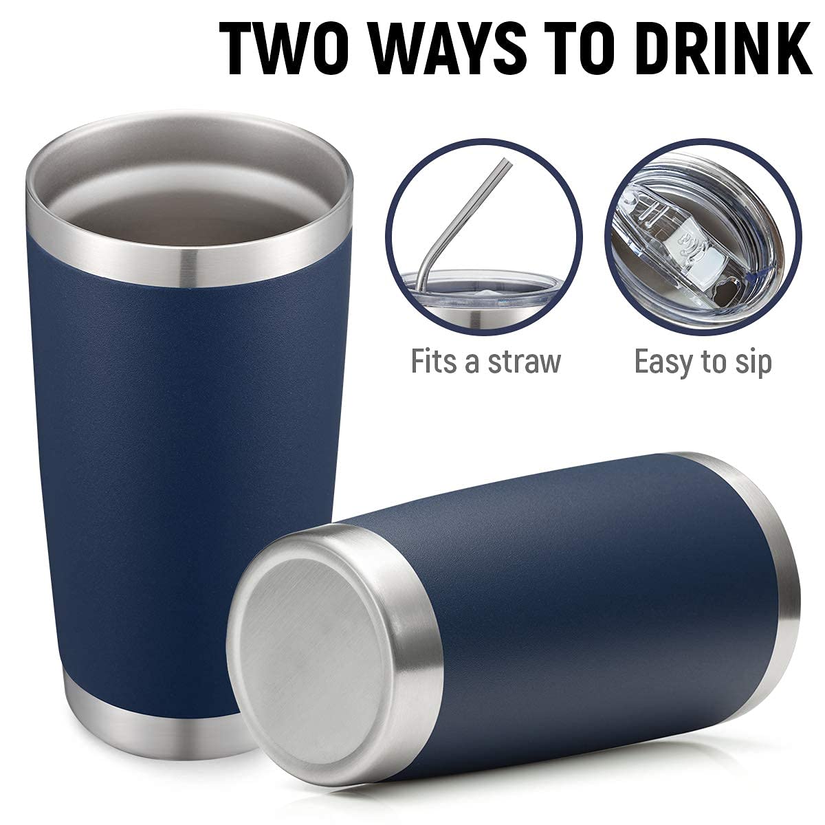Comooo 20Oz Navy Double Wall Vacuum Insulated Travel Mug, Stainless Steel Tumbler With Lid, Durable Powder Coated Insulated Coff