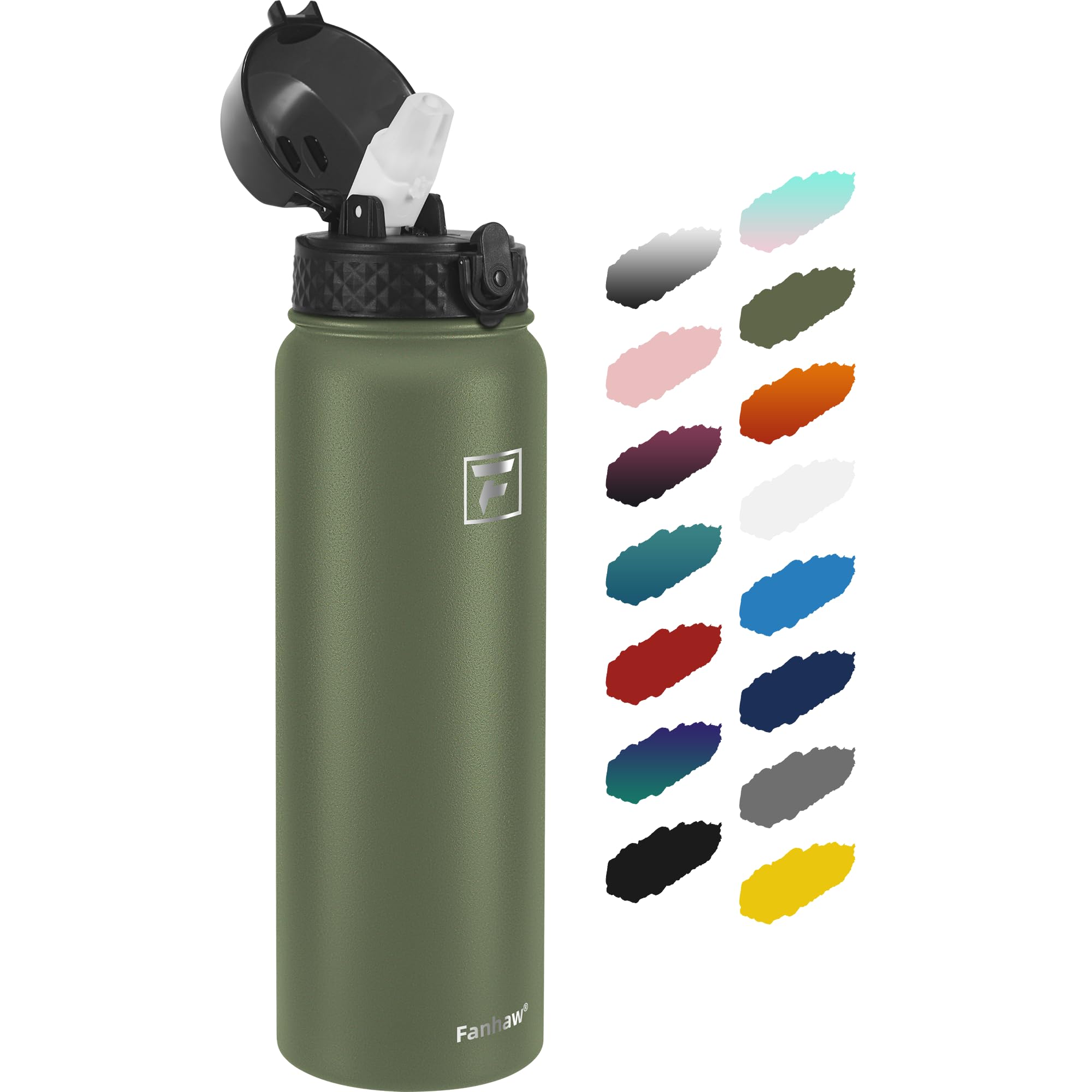 Fanhaw 32 oz Insulated Stainless Steel Water Bottle with Straw Lid, Leakproof Sports Bottle for Men, Women & Teens (Olive Green)
