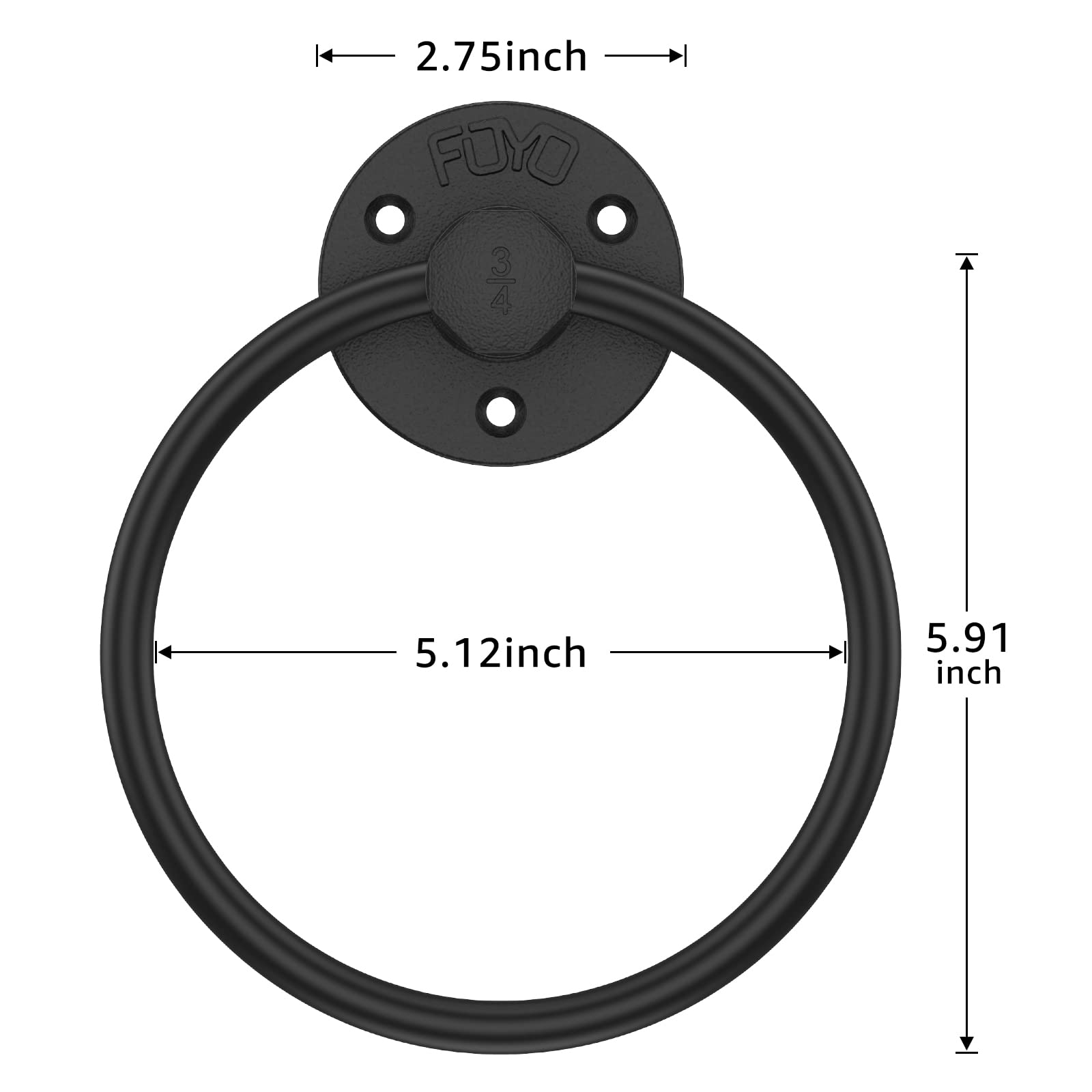 Industrial Towel Rings  Licperron Matte Black Pipe Hand Towel Rack  Wall Mounted Towel Holder for Bathroom 1PCS