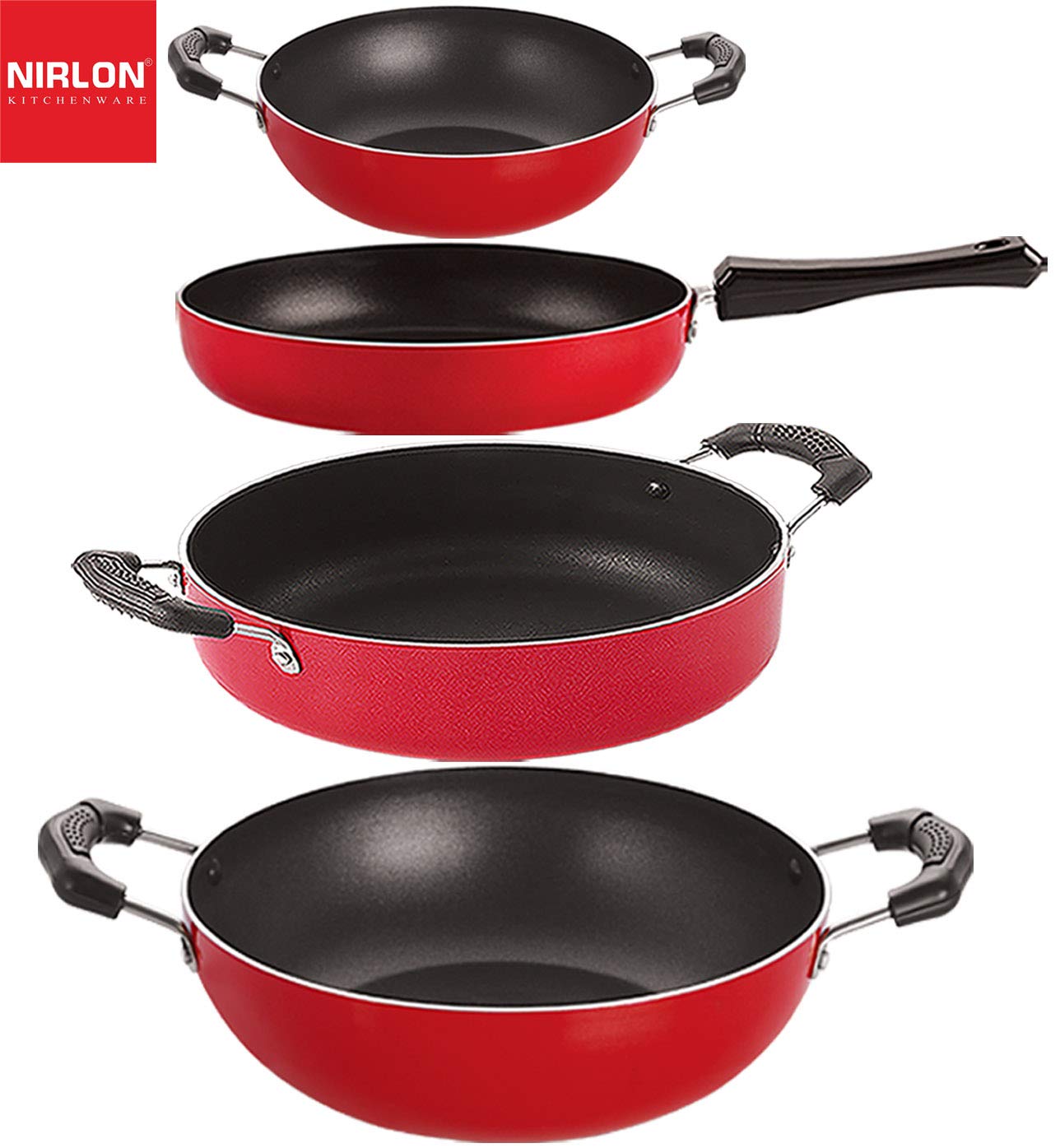 Nirlon Non Stick Aluminium Heat Resistance Cookware Set Of 4 Pieces With Bakelite Handle (Gas Compatible) (Fp12_Kd12_Kd14_Cs24)