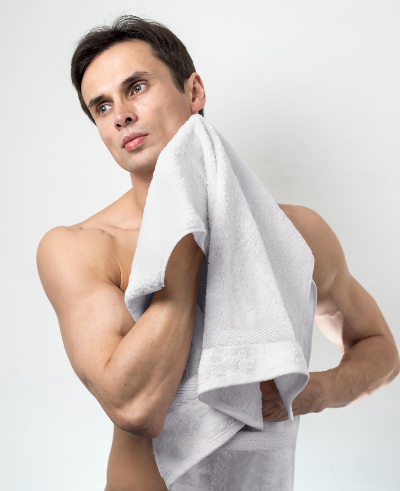 Towel And Linen Mart 100% Cotton White 6 Pack Medium Bath Towel Set, Quick Dry, Super Absorbent, Light Weight, Soft Feel, Premiu