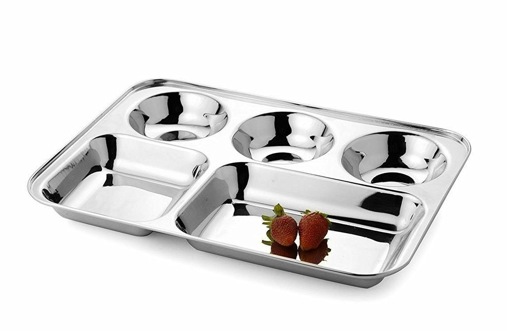 Royal Sapphire Stainless Steel Compartment Stainless Steel Food Tray Large Divided Camping Plate Set Of 1 Piece