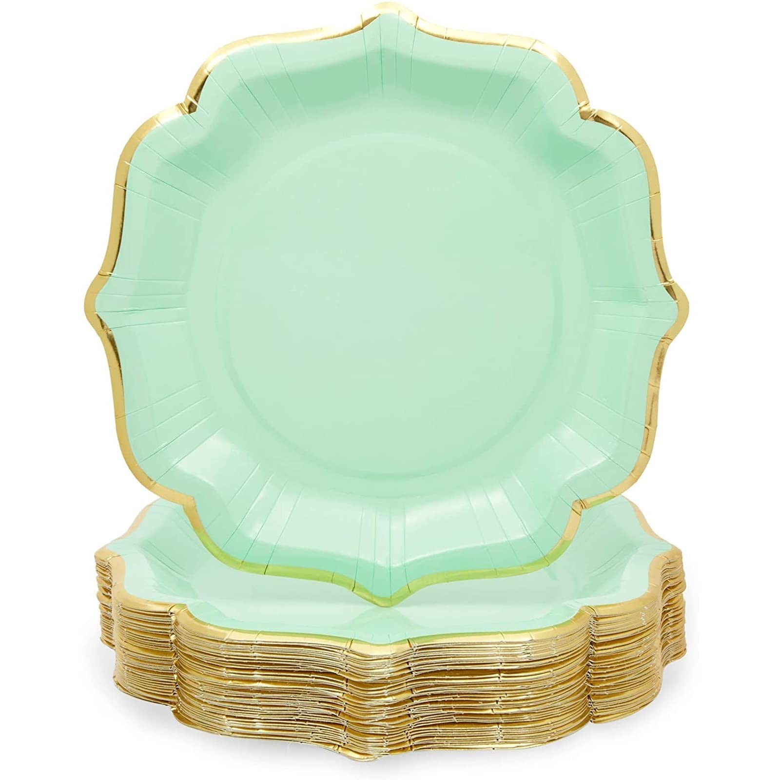 Sparkle And Bash 48-Pack Mint Green Paper Plates With Scalloped Edge For Birthday Party (9 Inches)