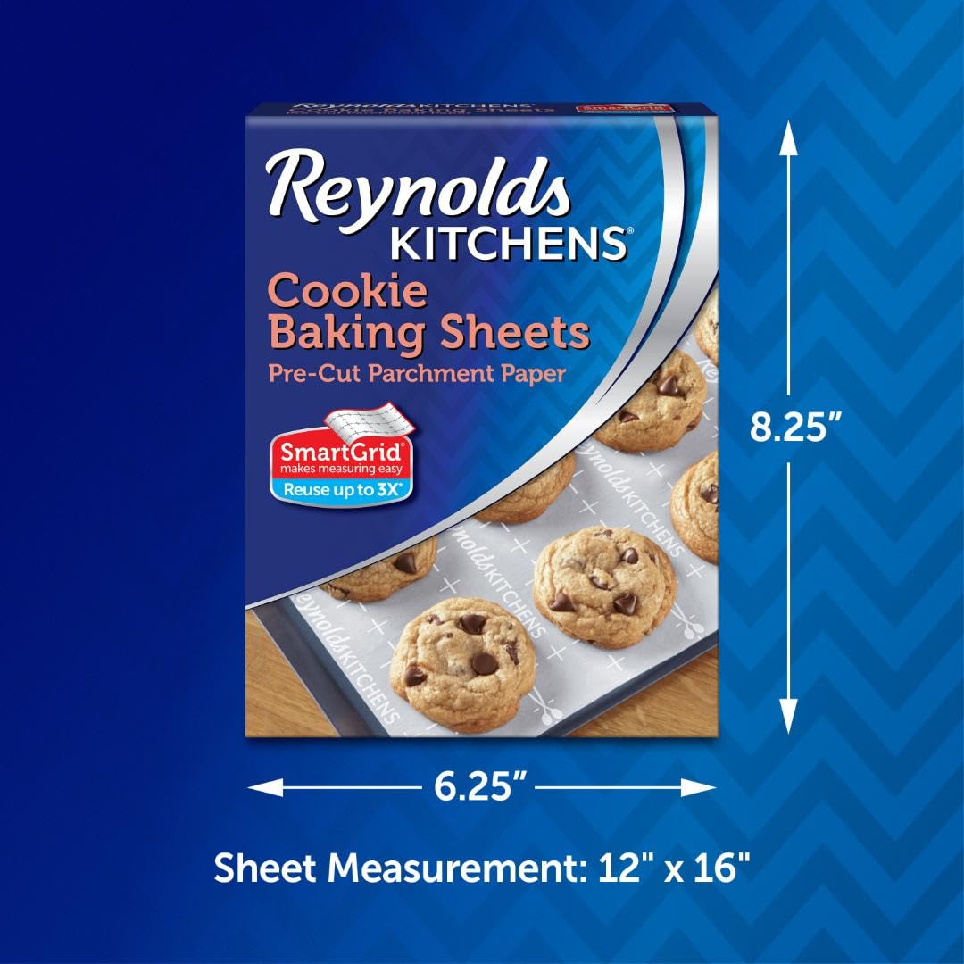 Reynolds Kitchens Cookie Baking Sheets, Pre-Cut Parchment Paper, 22 Sheets (Pack Of 1)