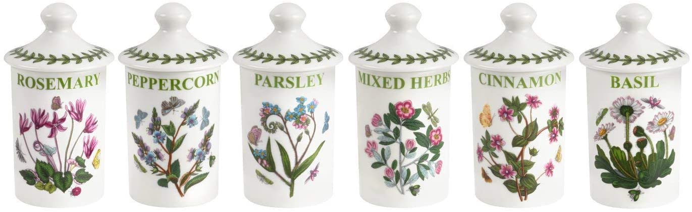 Portmeirion Botanic Garden 4.5'' Spice Jars - Set of 6 | Assorted Floral Motifs | Airtight Container | Fine Porcelain | Ideal fo