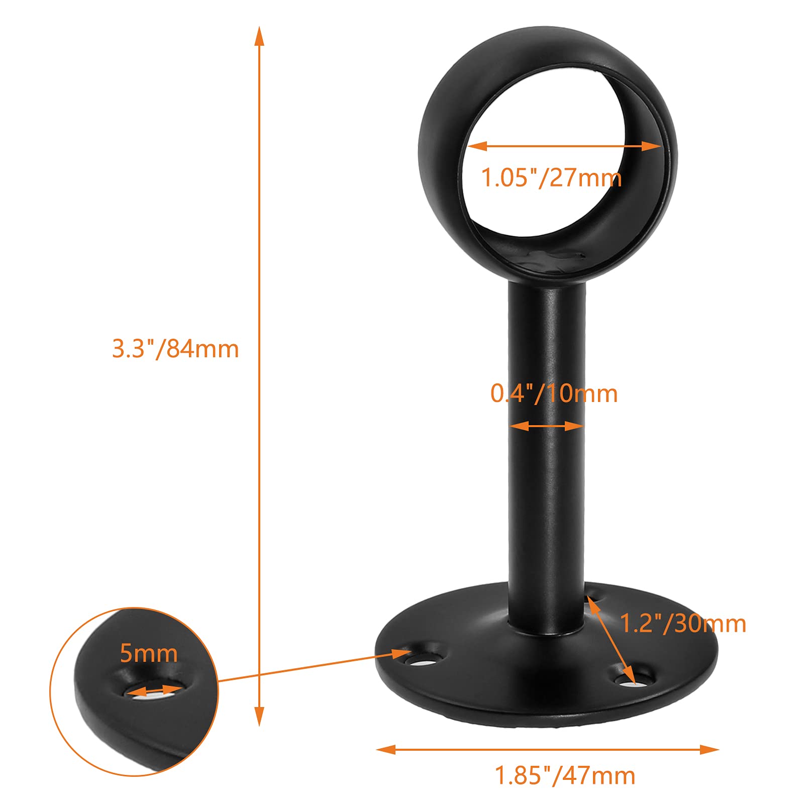 Jiozermi 2 Pcs 1 Inch Ceiling Mount Curtain Rod Bracket, Flange Closet Rod Holder, Heavy Duty Stainless Steel Shower Curtain Rod