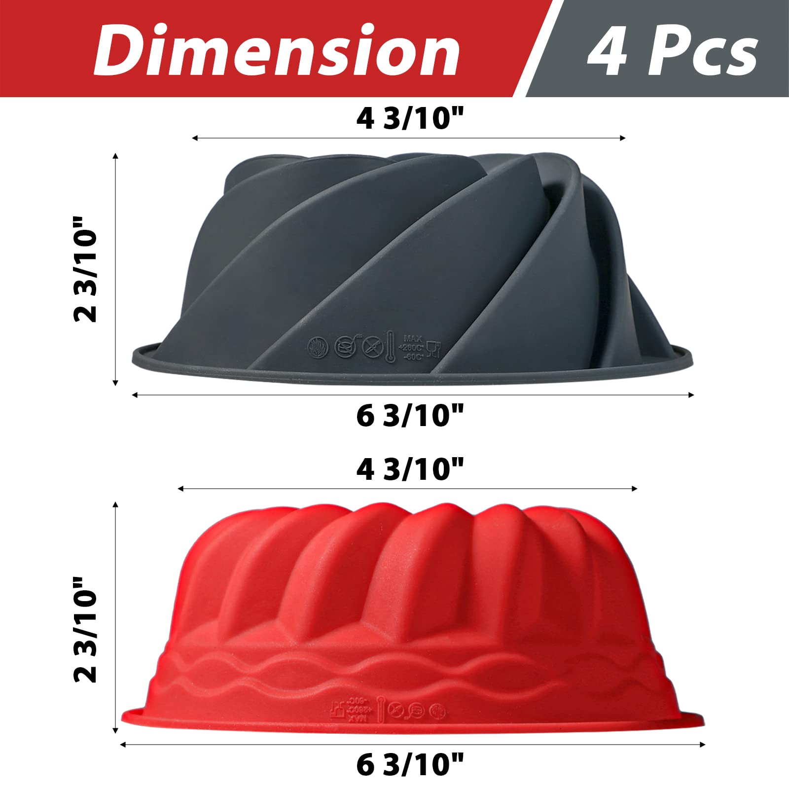 Webake Fluted Tube Cake Pan Silicone 6 Inch Small Bunt Cake Molds Nonstick Round Cake Pans For Baking Pack Of 4