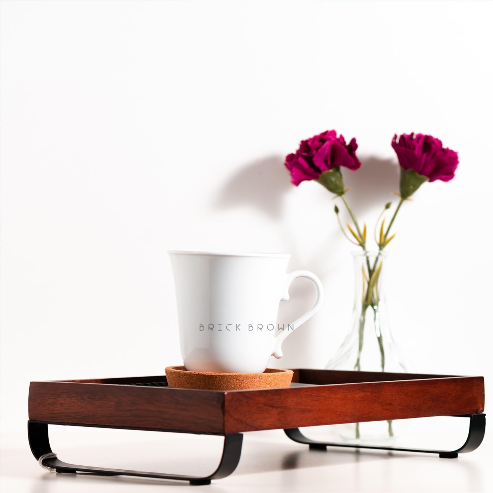 Brick Brown  Premium Handcrafted Serving Wooden Tray For Serving |Tea Tray For Serving Platter | Tray For Dining Table With Blac