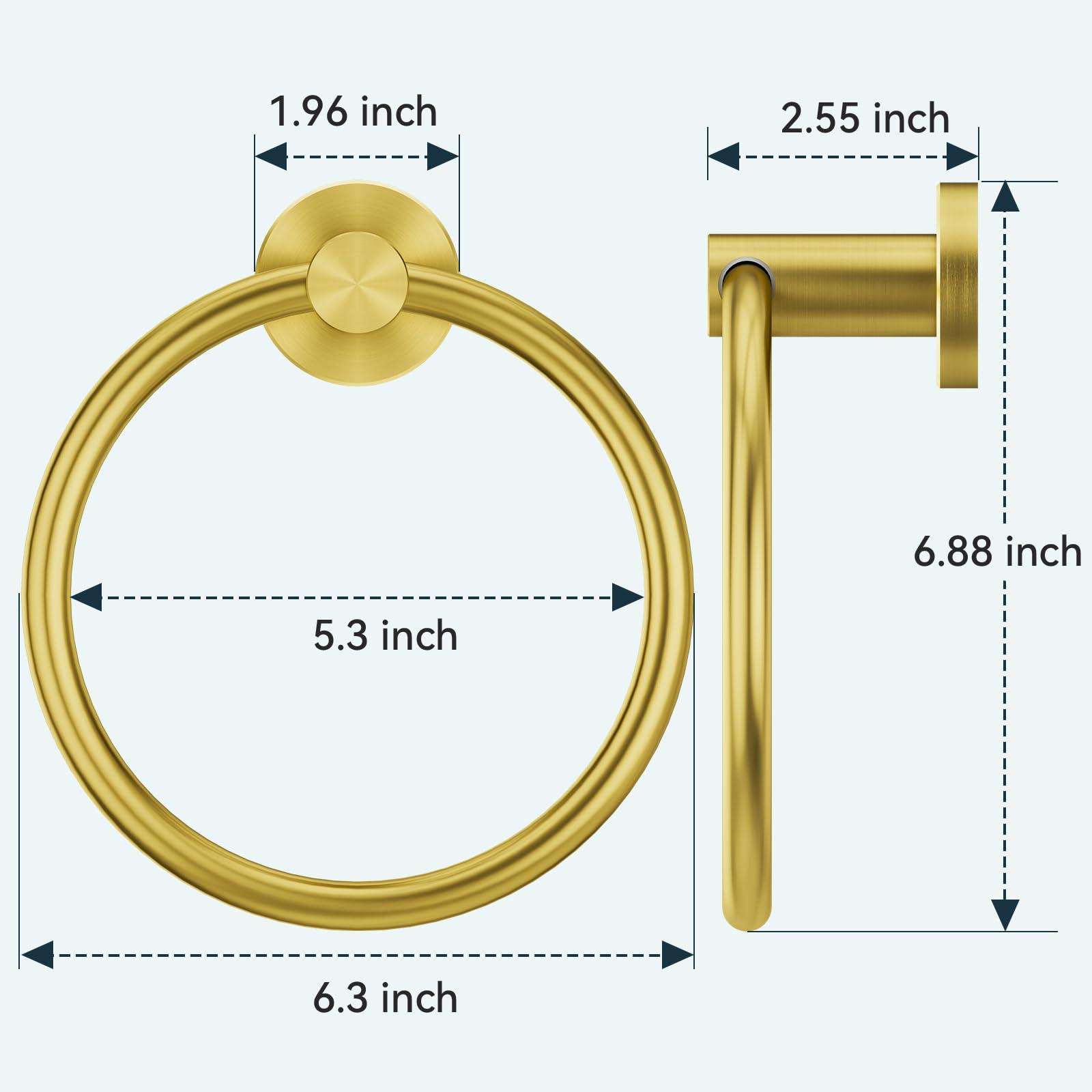 Forious Dark Gold Towel Ring 2 Packs, Sus304 Stainless Steel Hand Towel Holder For Bathroom Wall Mounted, Modern Towel Hanger, T
