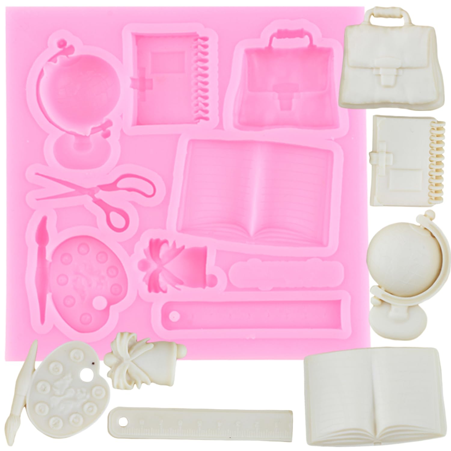 Xmoldnms Back To School Silicone Molds Fondant Candy Book Scissor Drawing Pen Palette Mold For Cake Decorating Cupcake Topper Ca