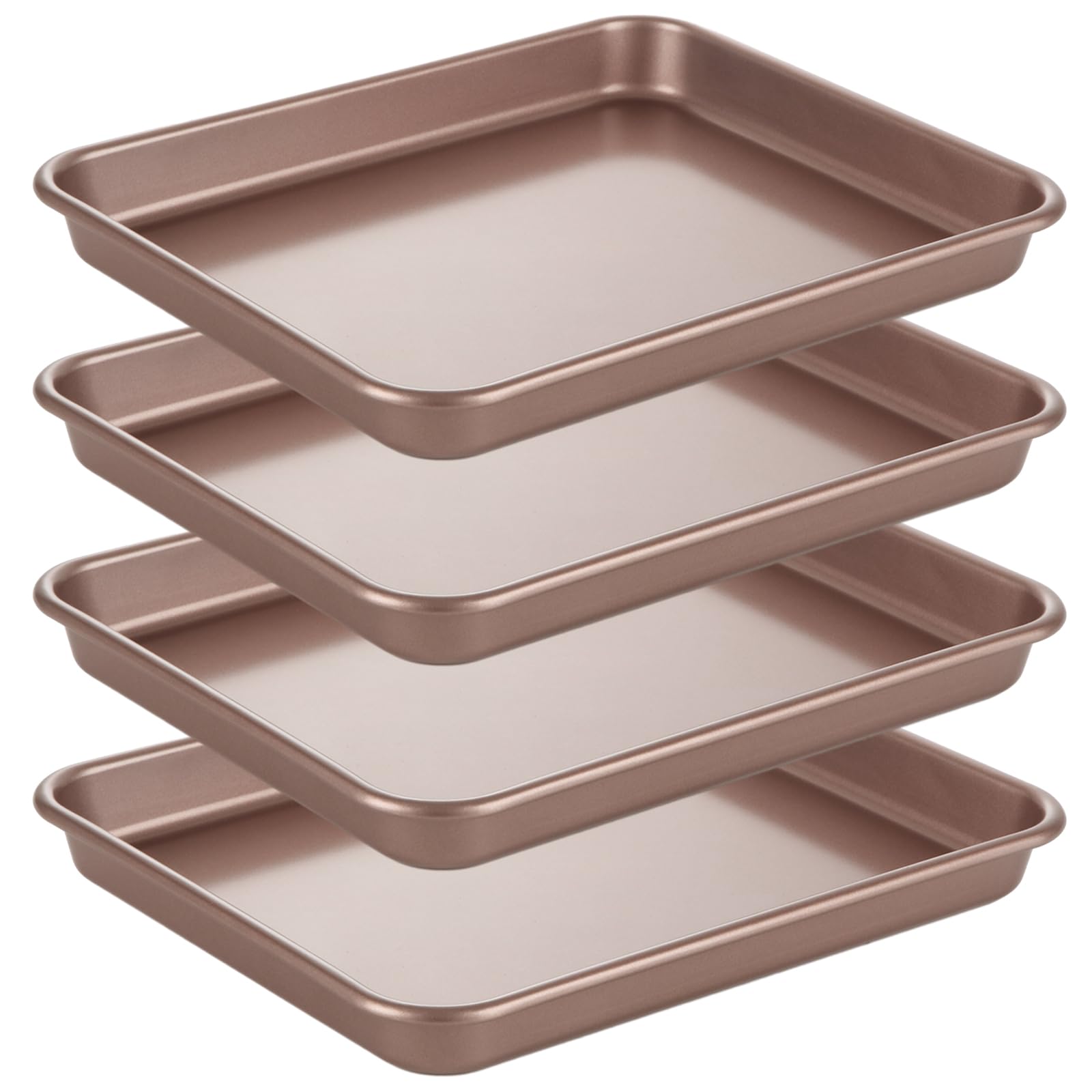 Acrux7 4 PCS Sheet Pans for Baking, 11 Inch Small Toaster Oven Trays Set, Nonstick Gold Carbon Steel Cookie Sheets Oven Pans for