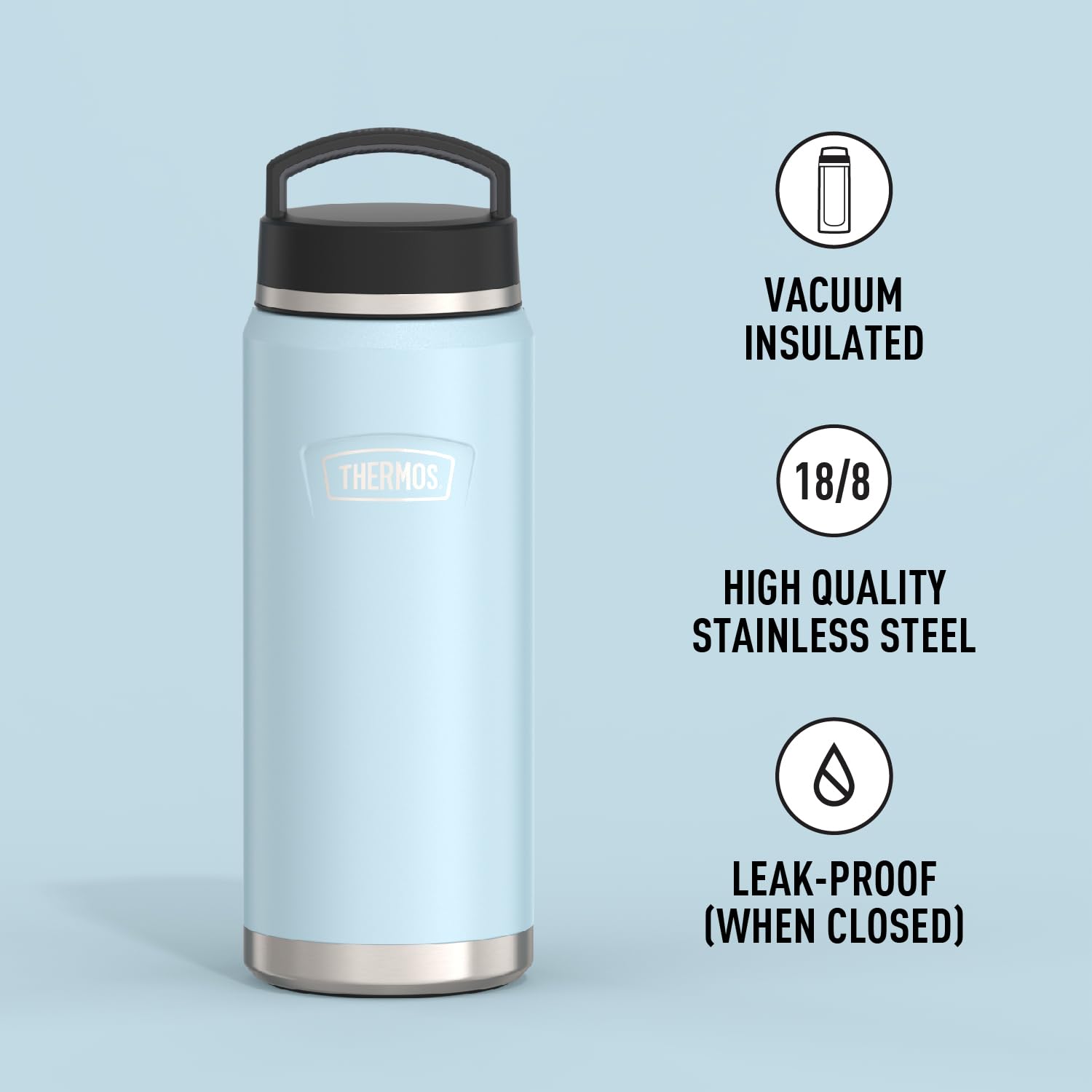 Icon Series By Thermos Stainless Steel Water Bottle With Screw Top Lid, 40 Ounce, Glacier