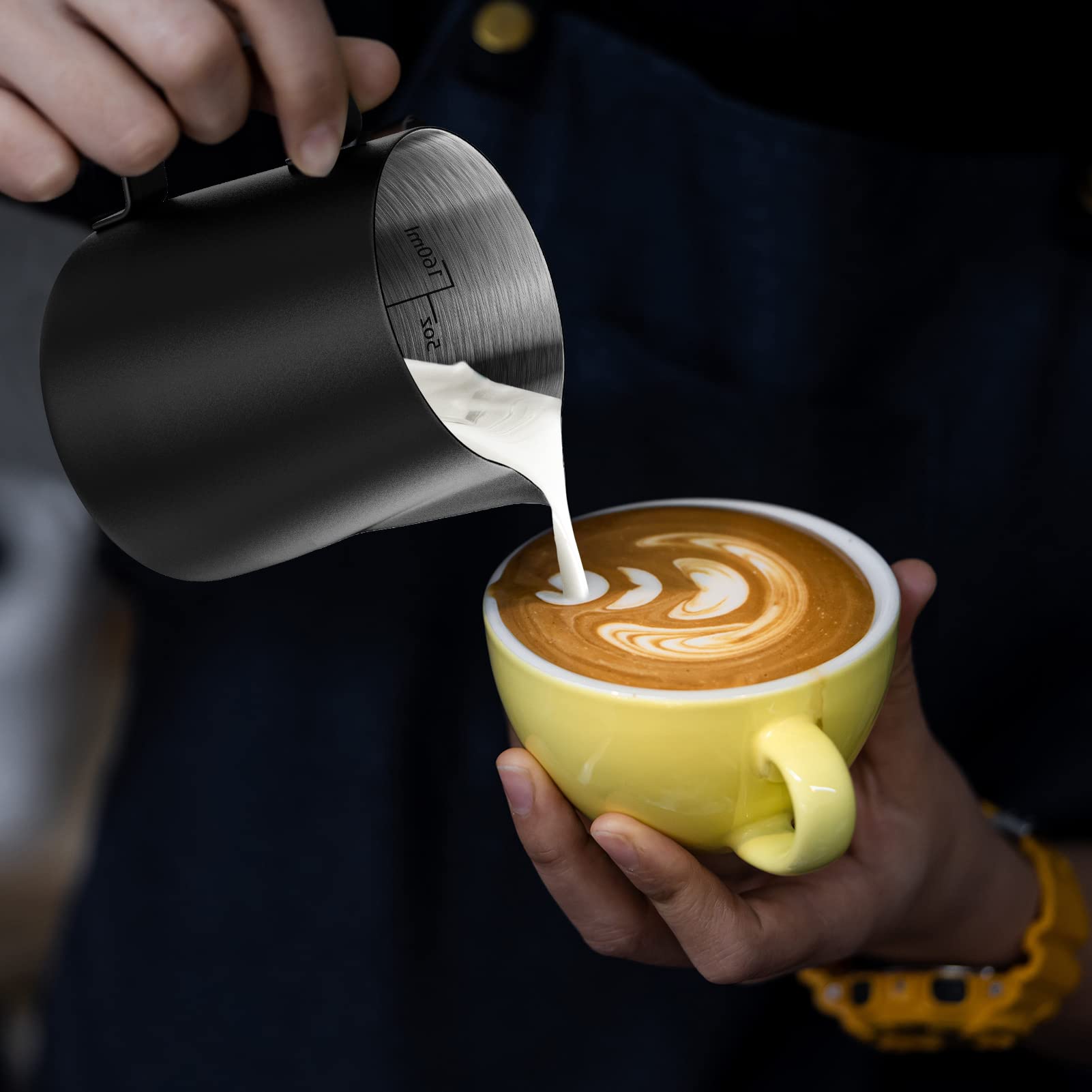 HULISEN 6.8oz/200ml Milk Pitcher  Stainless Steel Espresso Latte Steaming Frothing Pitcher  Coffee Milk Frother Maker  Pour Cup