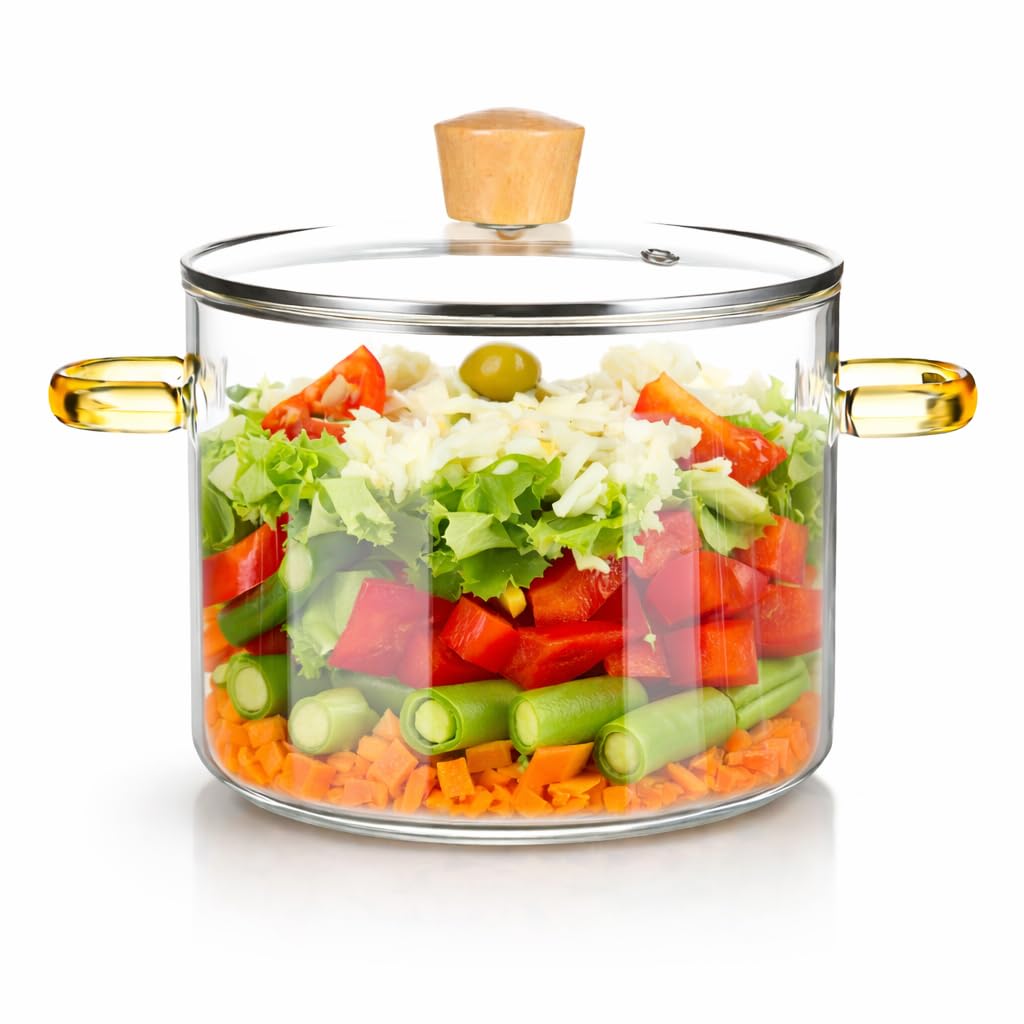 Vaghasiya Enterprise 1.5L Glass Uncoated Simmer Pots For Cooking On Stove Glass Boiling Pot Small Heat-Resistant Clear Saucepan 