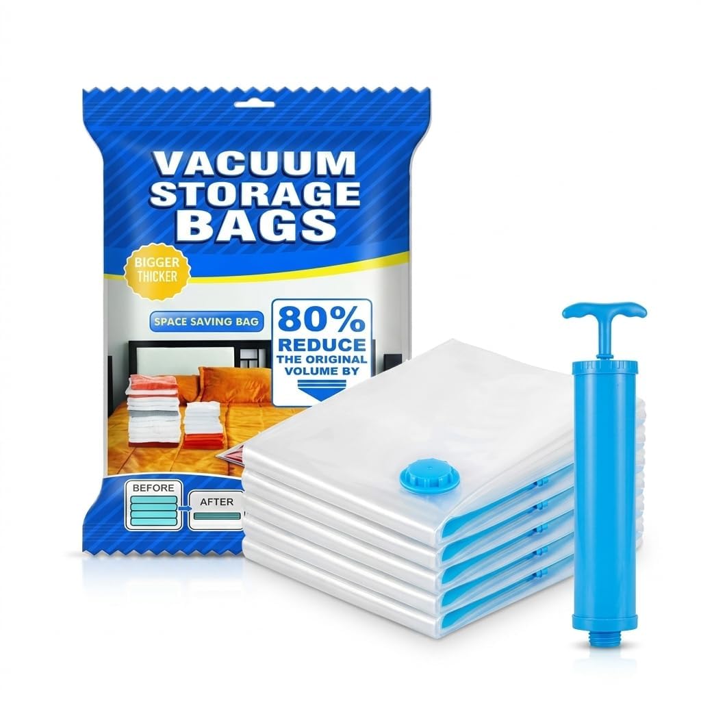 Dadaware 5 Pack Smart Saver Vacuum Bags For Clothes With Pump Reusable Travel Storage Bags With Hand Pump For Clothes,Vaccine Se