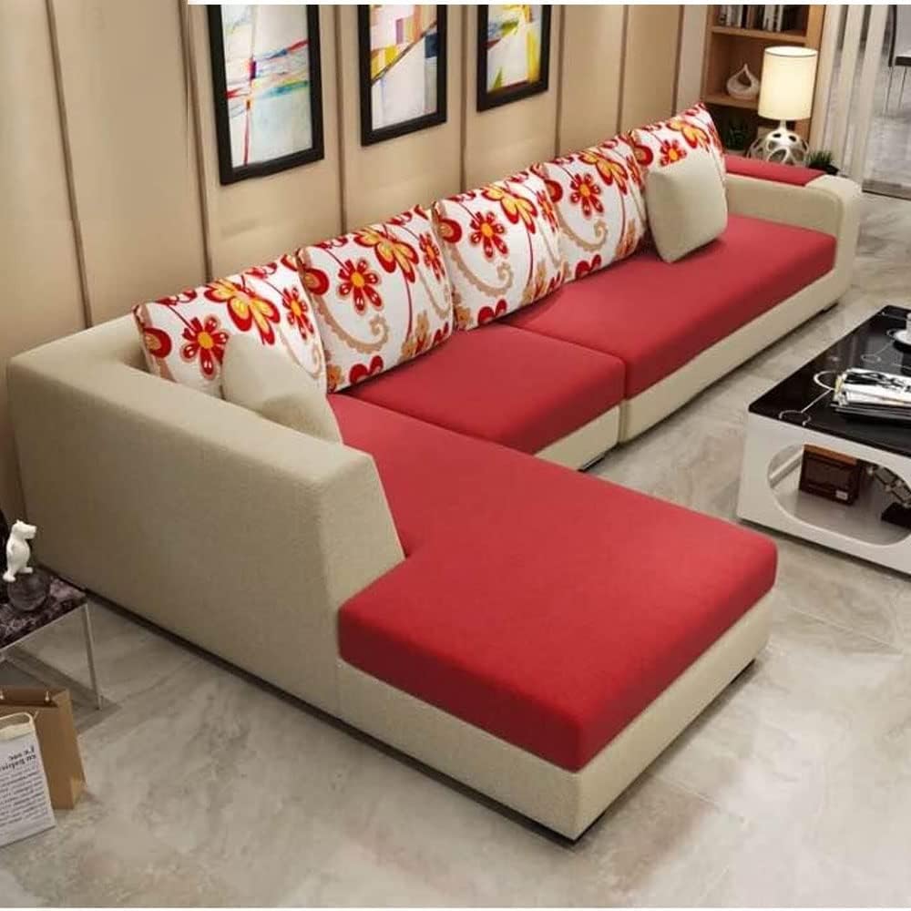 Casaliving Arlo  5 Seater Sofa For Living Room (Maroon Cream Fabric) Left Side Sofa Set For Living Room