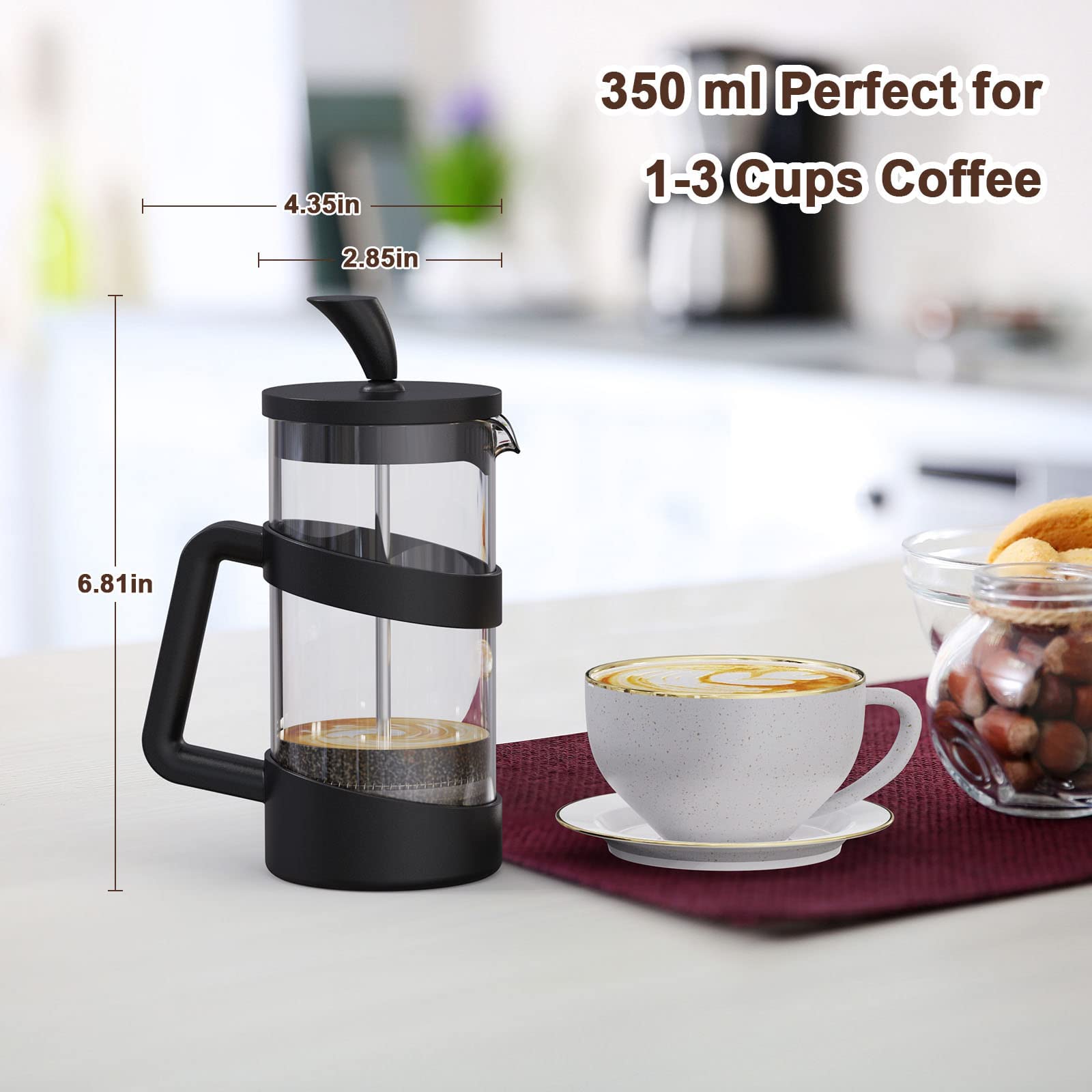 Rainbean Mini French Press Coffee Maker 12 Oz, Heat Cold Coffee Brewer Camping Coffee Press Pot, Small French Press And Coffee P