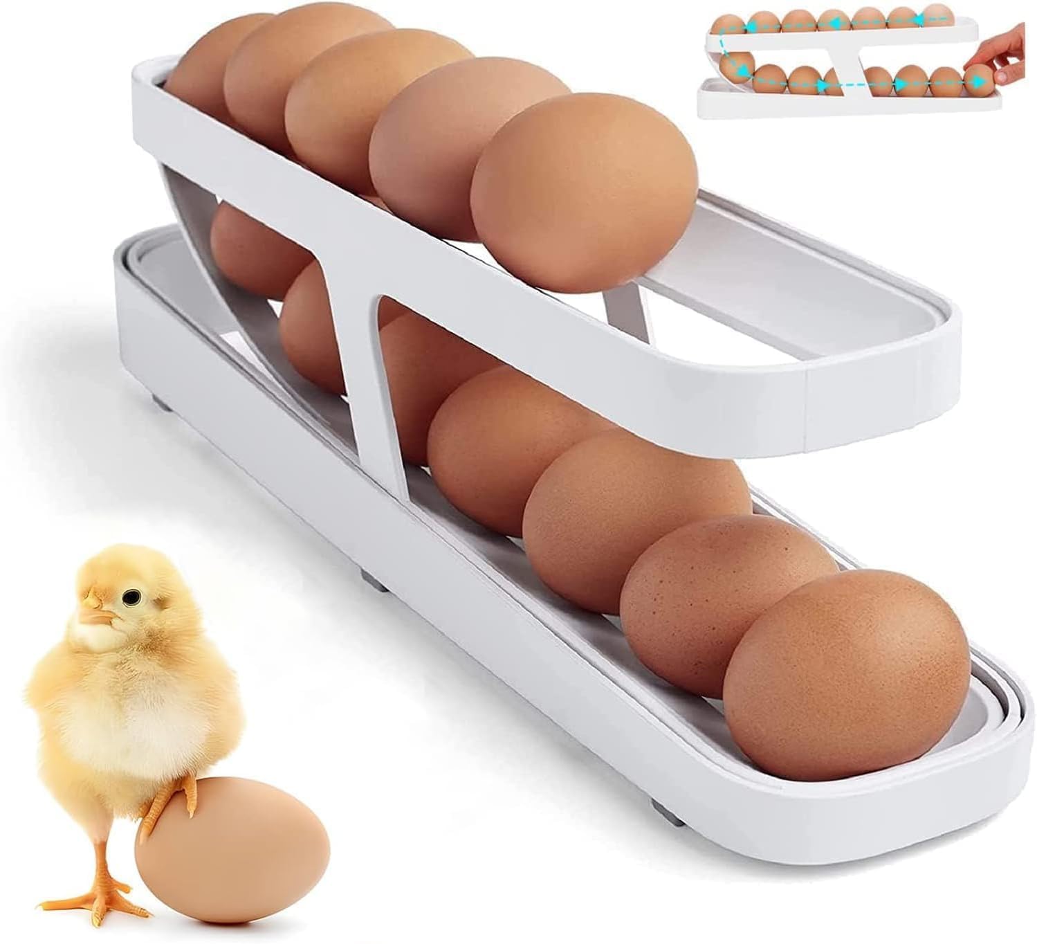 Shopolife Egg Holder For Refrigerator, Rolling Egg Dispenser Space Saving Automatic Egg Storage Container Organizer For Refriger