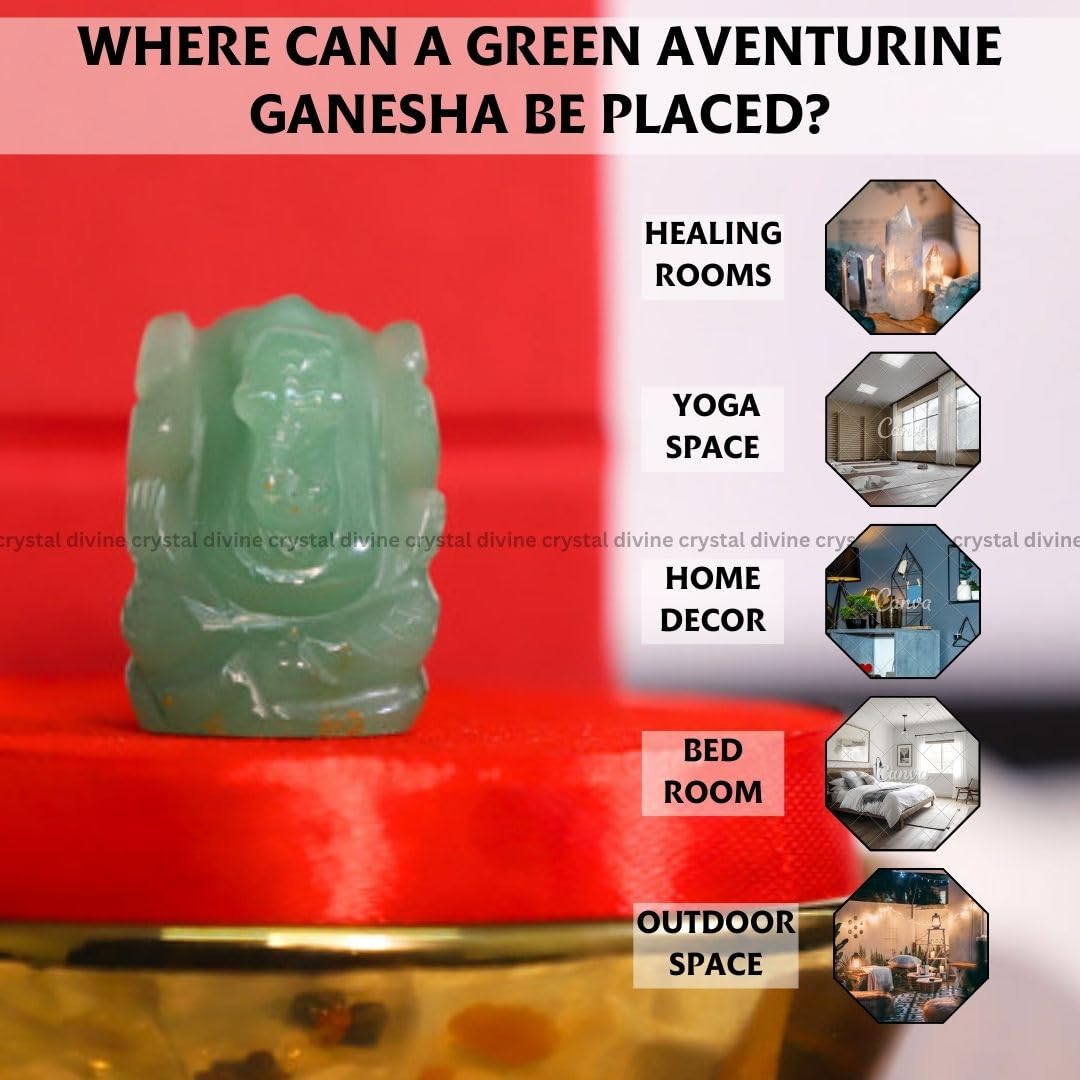 Crystal Divine Green Aventurine Crystal Pocket Ganesha Idol for Home Decor Items & Decorative Items Lord Ganesha Figurine Vastu