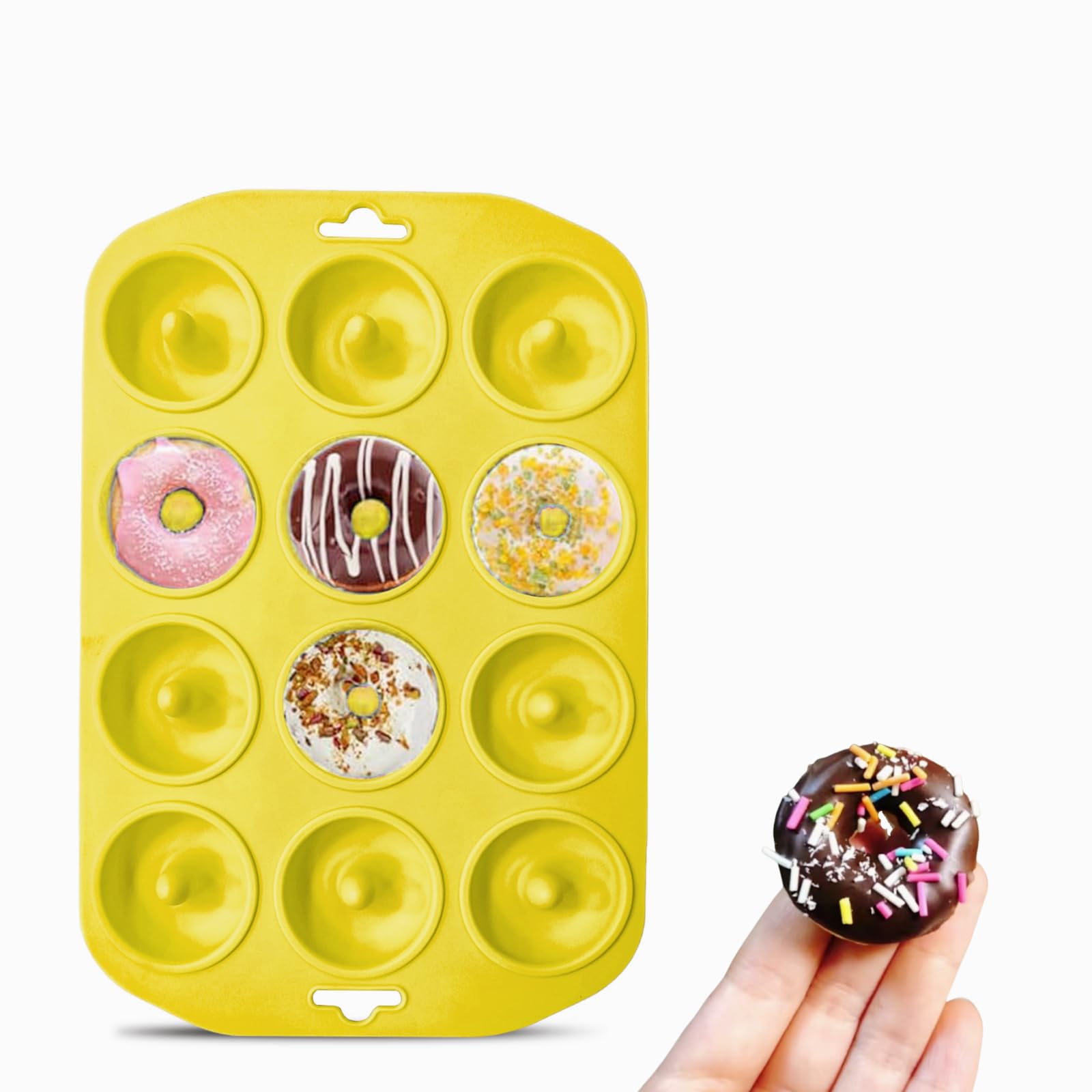 Cupidove Silicone Donut Pans, Mini Silicone Baking Molds Donut Pans for Baking Tasty Donuts, Bagels, Cakecups and More (Yellow)