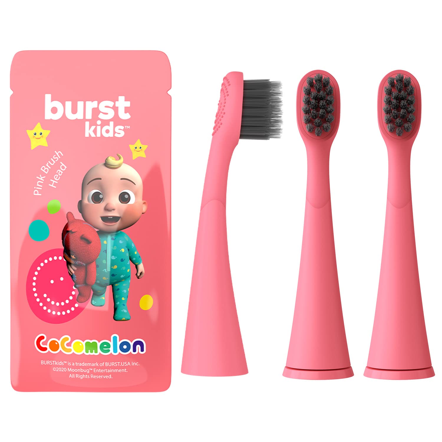 Cocomelon X Burstkids Electric Toothbrush Replacement Brush Heads - Charcoal-Infused, Soft Bristles For Deep Clean, Stain Remova