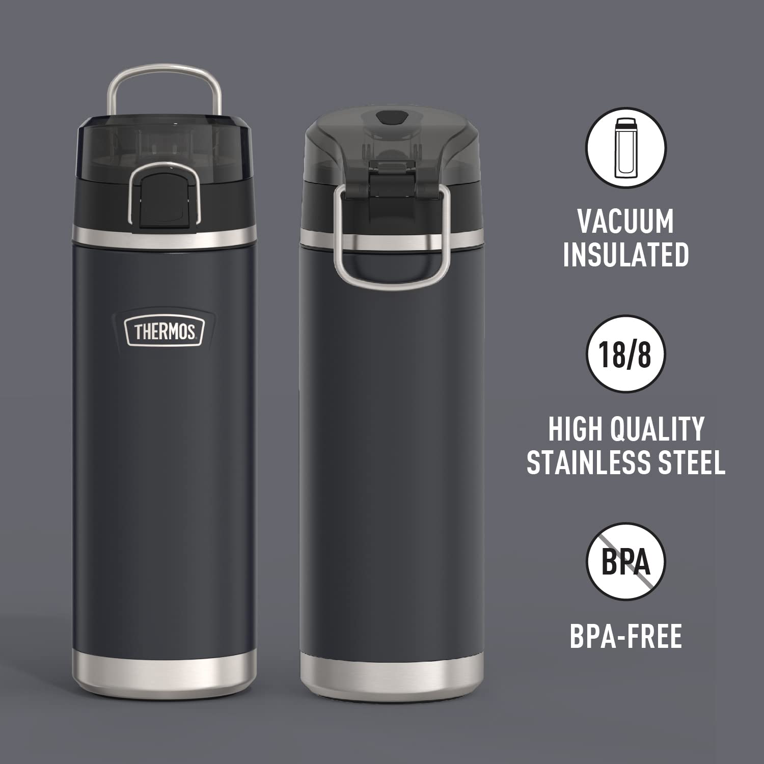 Icon Series By Thermos Stainless Steel Water Bottle With Spout 24 Ounce, Granite
