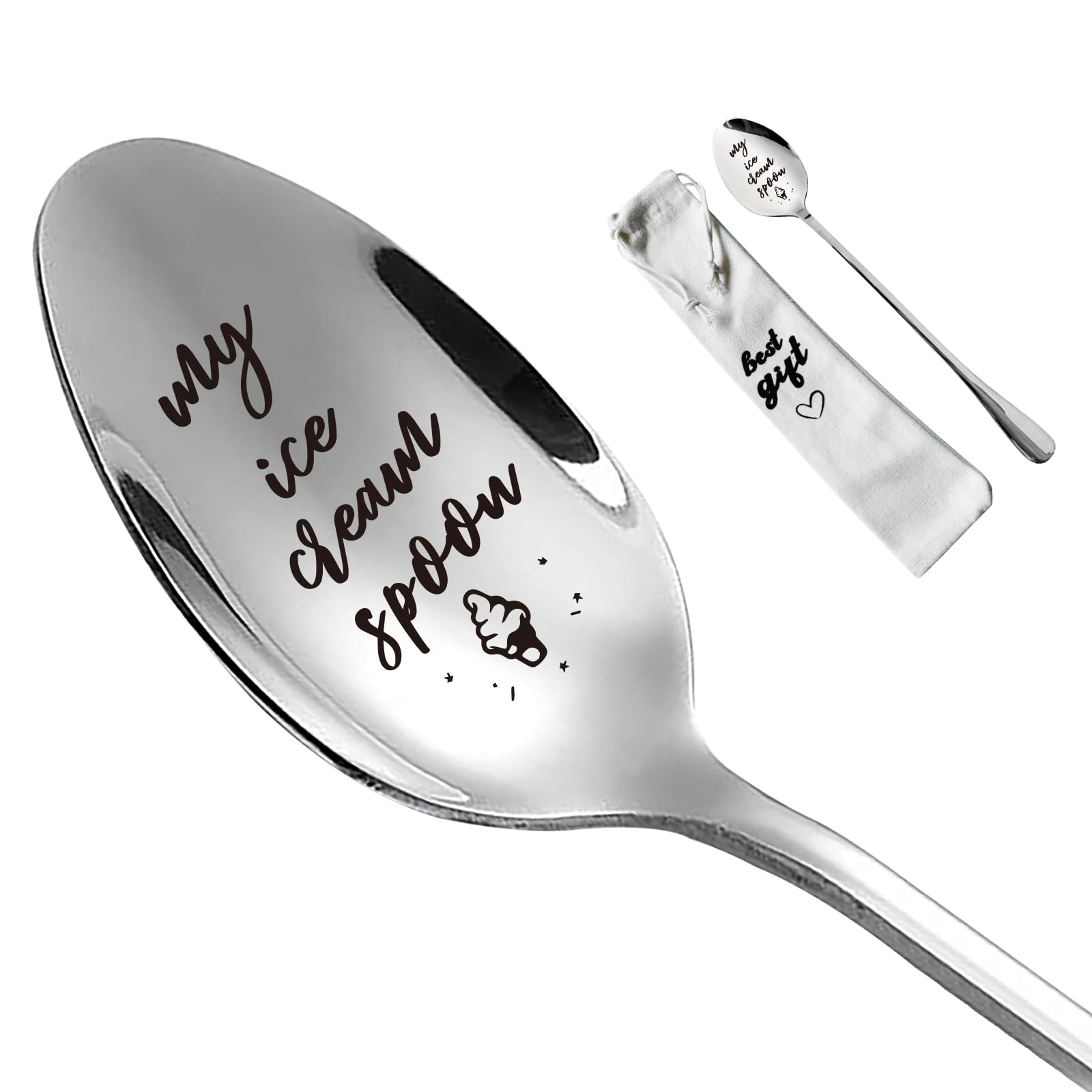 Funny Cute My Ice Cream Spoon Engraved Stainless Steel Spoon For Ice Cream Lovers, Best Friends Birthday Valentine Christmas Gif