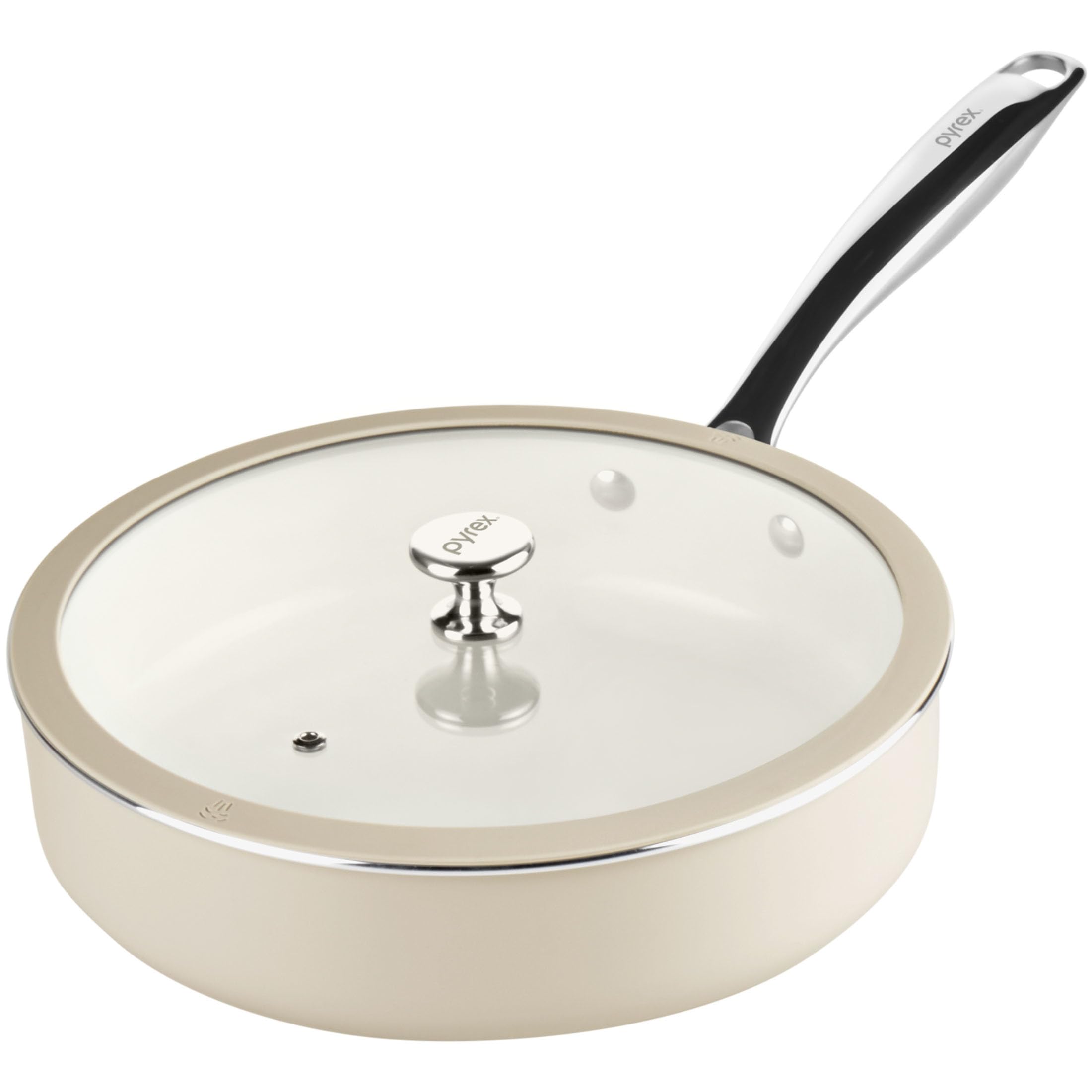 Pyrex 10.8Inch Deep Fry Pan Ceramic Cookware with Lid & Handles