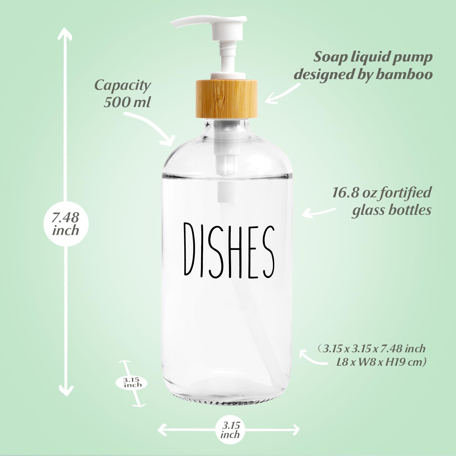Loochica Dish Clear Glass Soap Dispenser With Plastic Pump, 16 Oz Transparent Dish Soap Dispenser Set Refillable Reusable Apothe