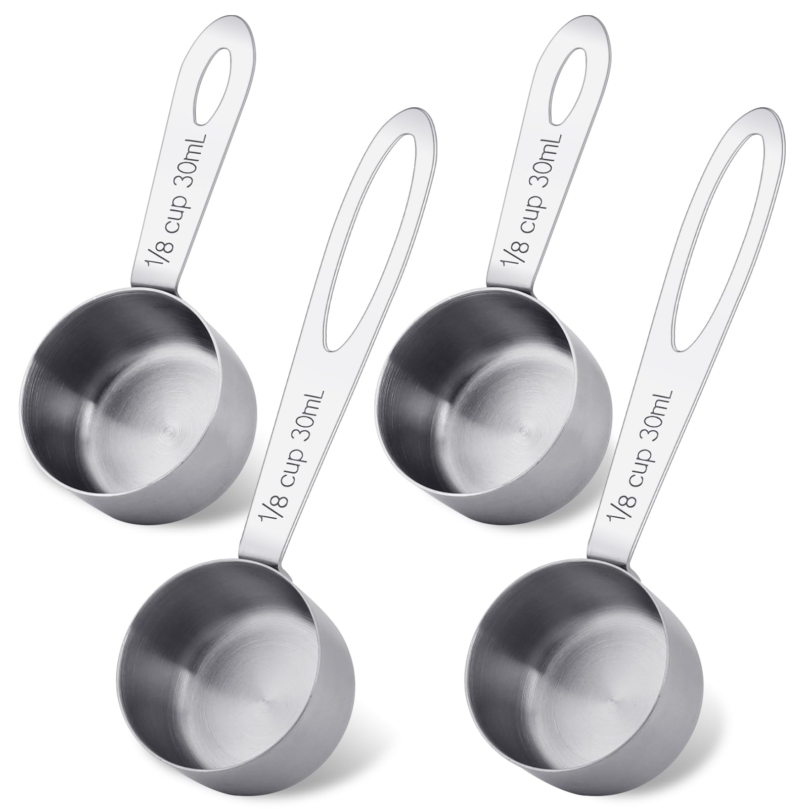 4Pcs 1/8 Cup Measuring Cup, 30Ml Scoop, Stainless Steel Measuring Cups, Coffee Scoops, Measuring Scoops For Canisters Tablespoon