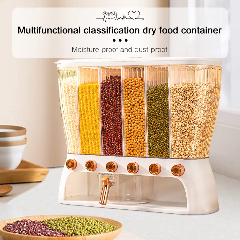 M&R, Dry Food Dispenser, Rice Container, Bulk Food Storage, Grain Canisters - 6 Grid, Moisture Proof/Airtight Dry Food Storage C