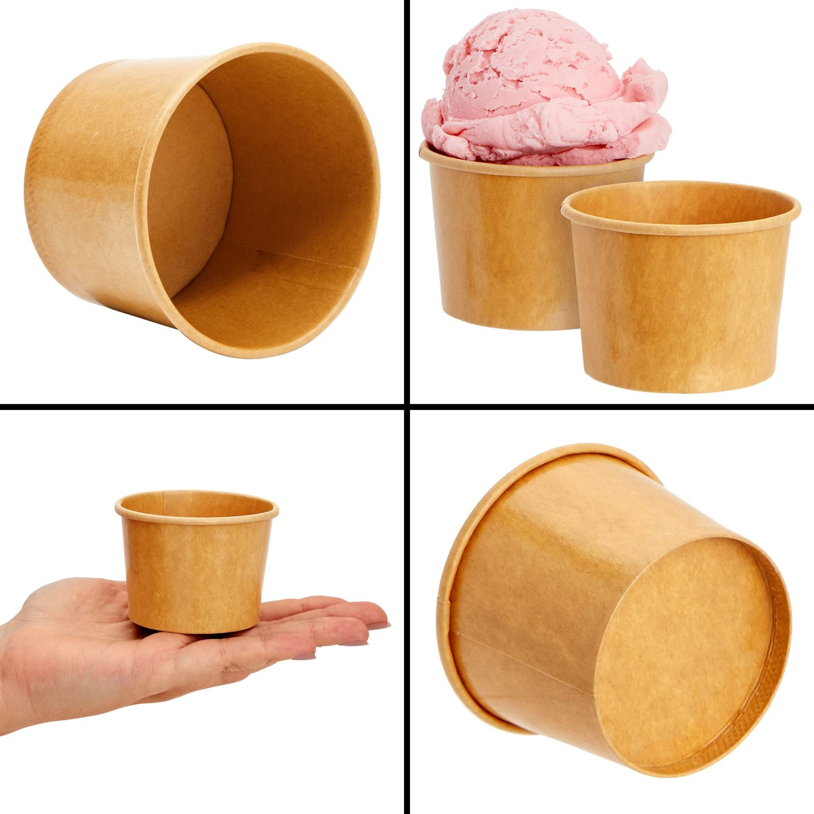Juvale 100 Pack Disposable Paper Ice Cream Cups, Dessert Bowls For Sundae Bar, Frozen Yogurt (Brown, 5 Oz)