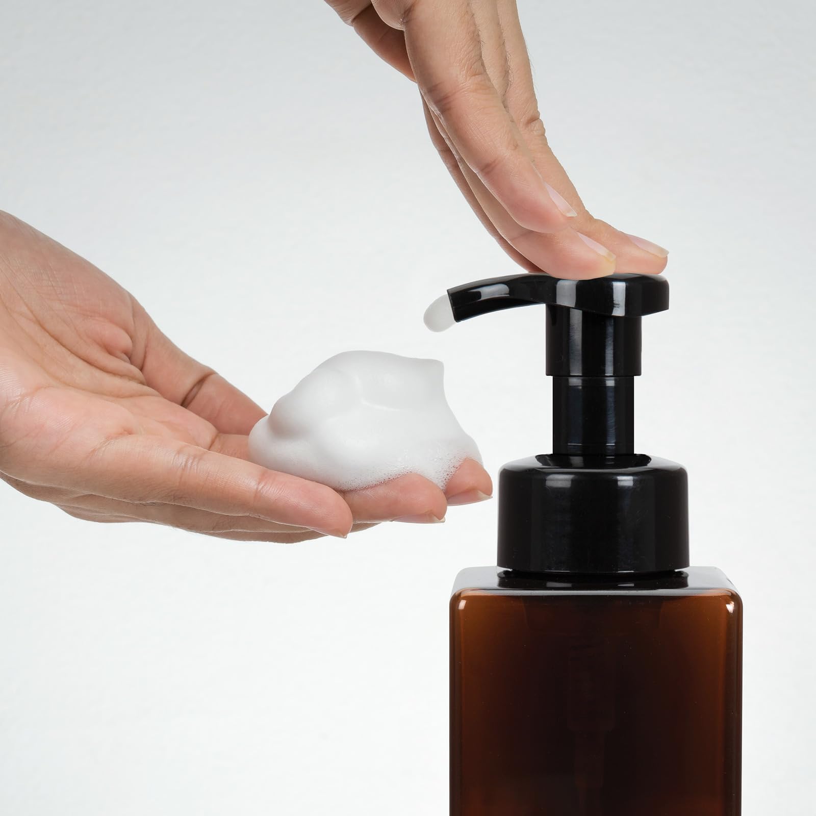 Ginger Lily Farms Foaming Soap Dispenser, Refillable Plastic Pump Bottles For Liquid Hand Soap, 12 Oz. Amber Bottle With Black P