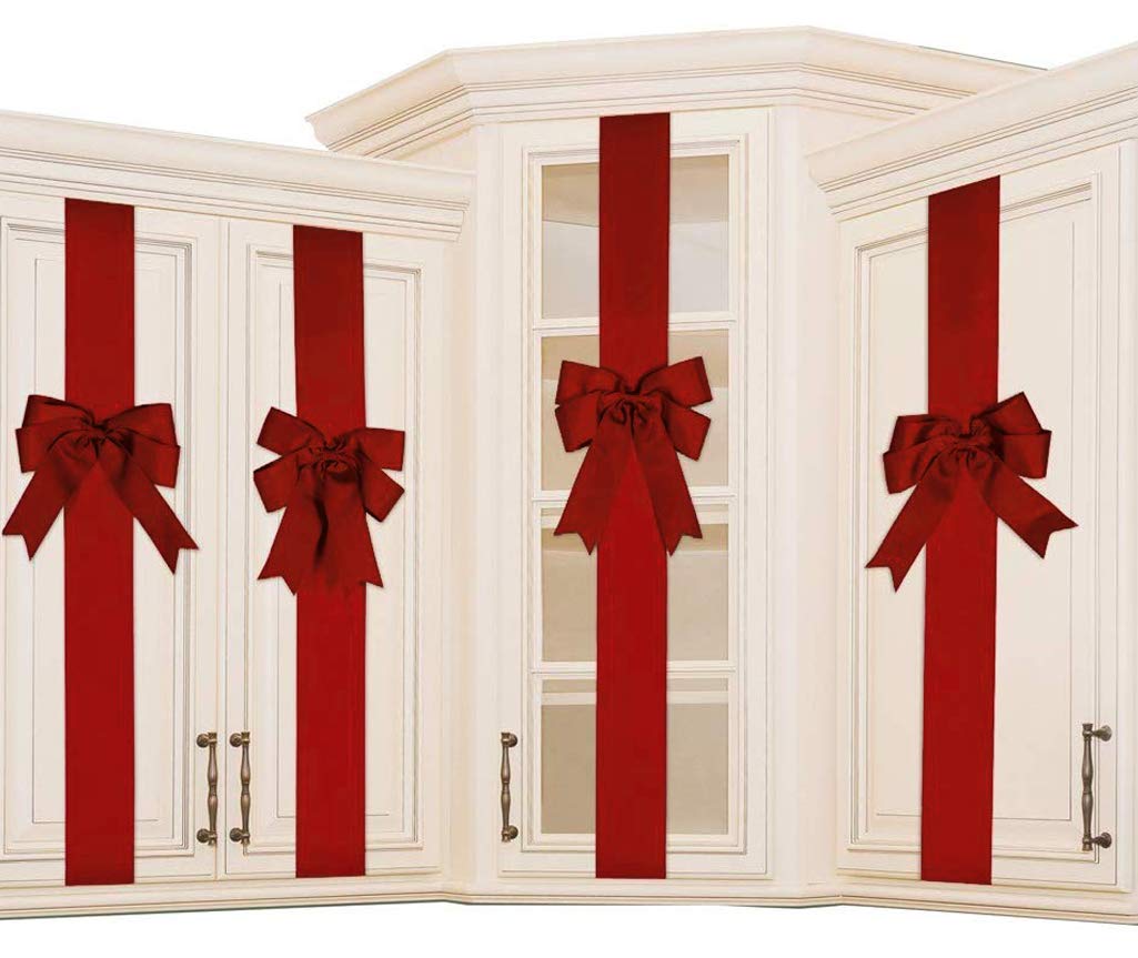 4 PCS Cabinet Door Festive Ribbons and Bows Decoration for Christmas Gift Holidays,Red