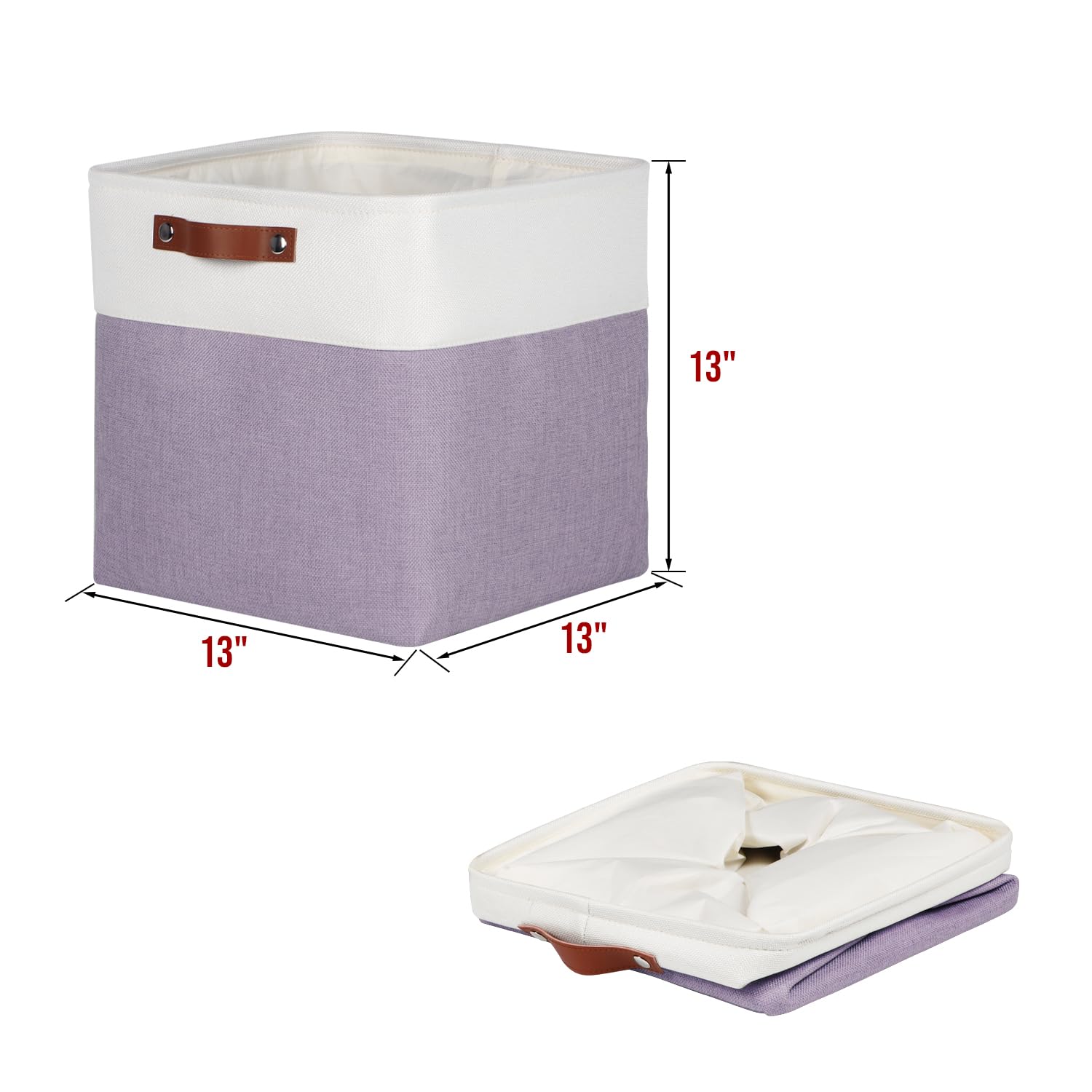 Univivi 13 X 13 X13 Cube Storage Baskets Storage Bins With Hard Bottom|Pu Handles For Organizing,Foldable Fabric Storage Bins De