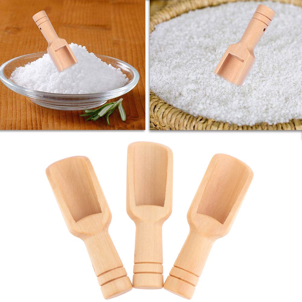 Akoak 3 Pcs Mini Wooden Round Handle Spoon Bath Salt Spoon, Candy, Spices, Dried Fruit, Salt, Flour Spoon Wooden Handle Kitchen