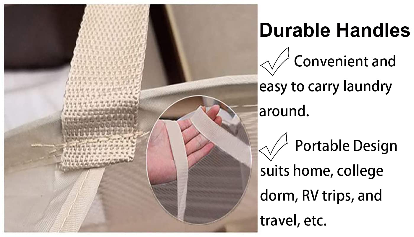 Larpur Popup Mesh Laundry Basket, Collapsible And Portable Clothes Washing Laundry Hamper With Reinforced Carry Handle (Beige)