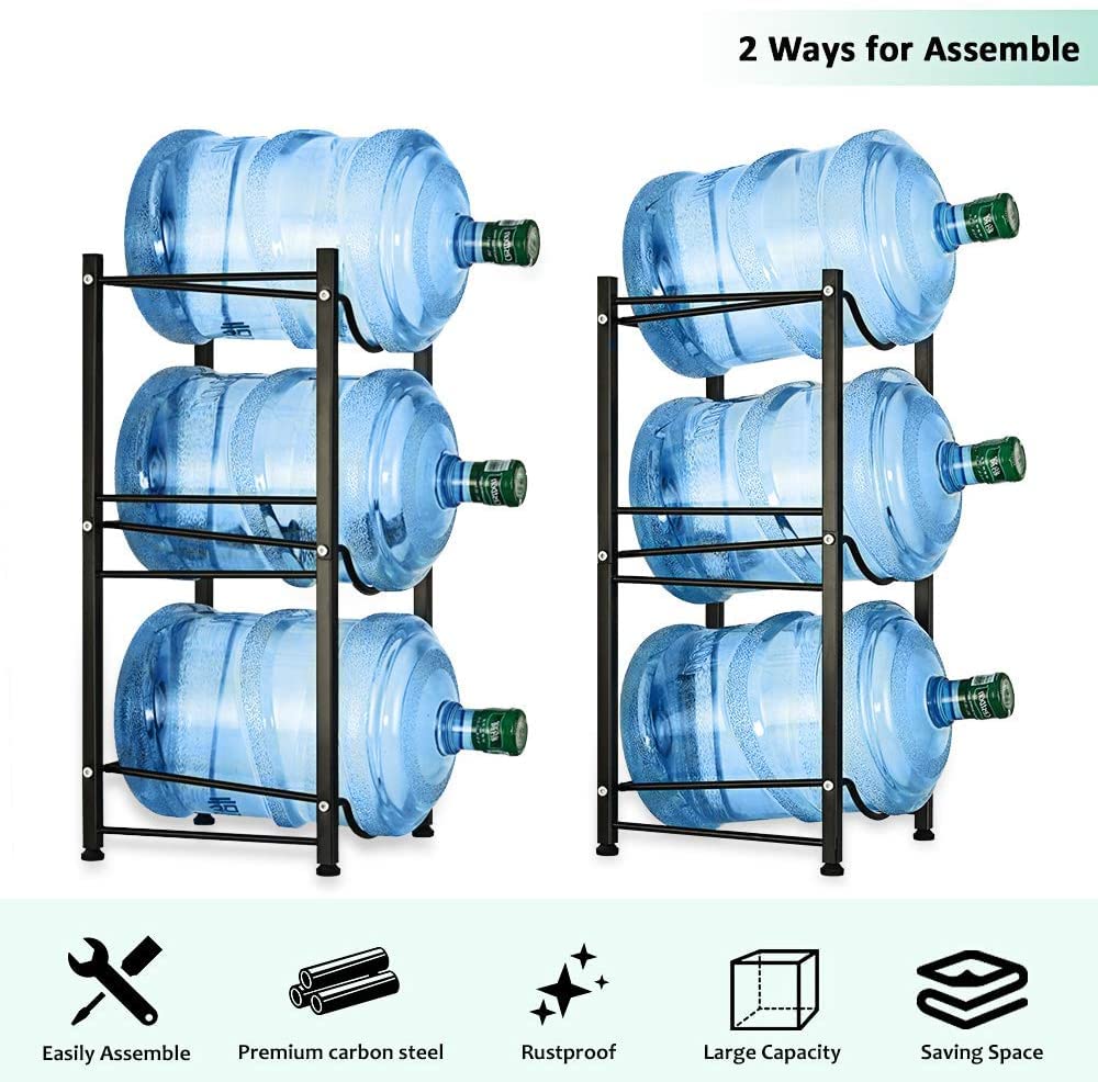LIANTRAL Water Cooler Jug Rack  5 Gallon Water Bottle Holder Detachable Heavy Duty Water Bottle Rack 5 Gallon Water Holder Stand for Home  Office (3-tiers Black)