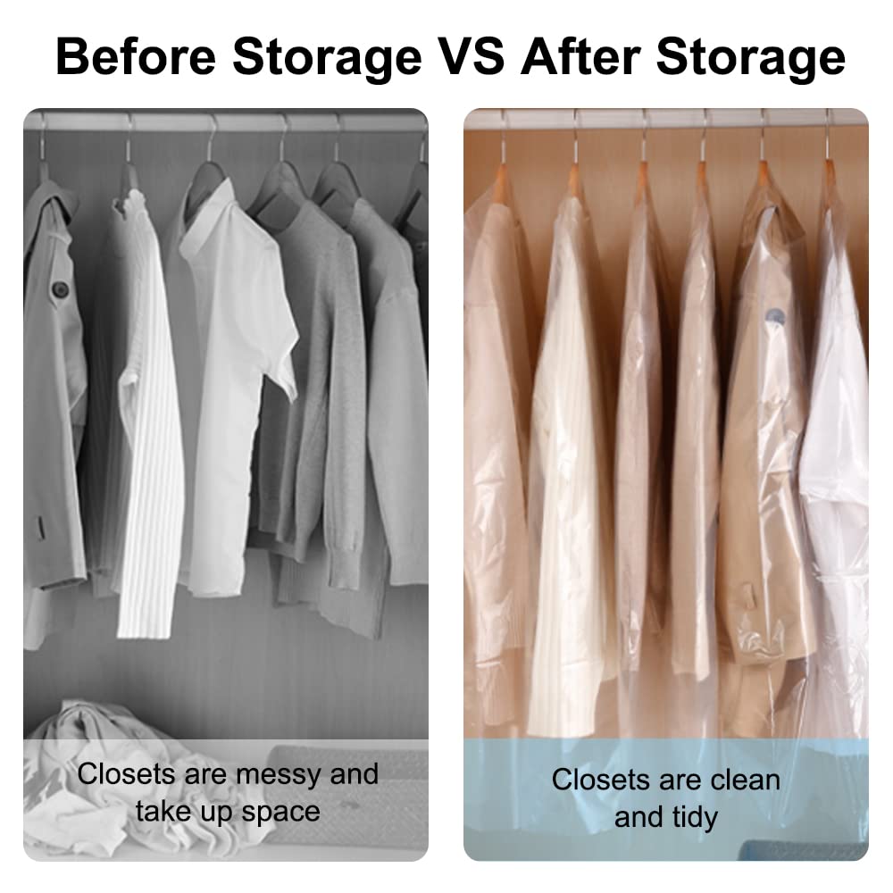 Beishida 25Pcs 35.5 Inch Plastic Garment Bag Dry Cleaner Bags Clear Plastic Bag Dry Cleaning Laundry Bags For Clothes Cover Hang