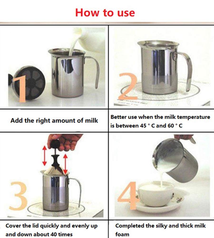 304 Stainless Steel Double-Layer Manual Foamer For Milk Coffee, Etc. (14 Oz)