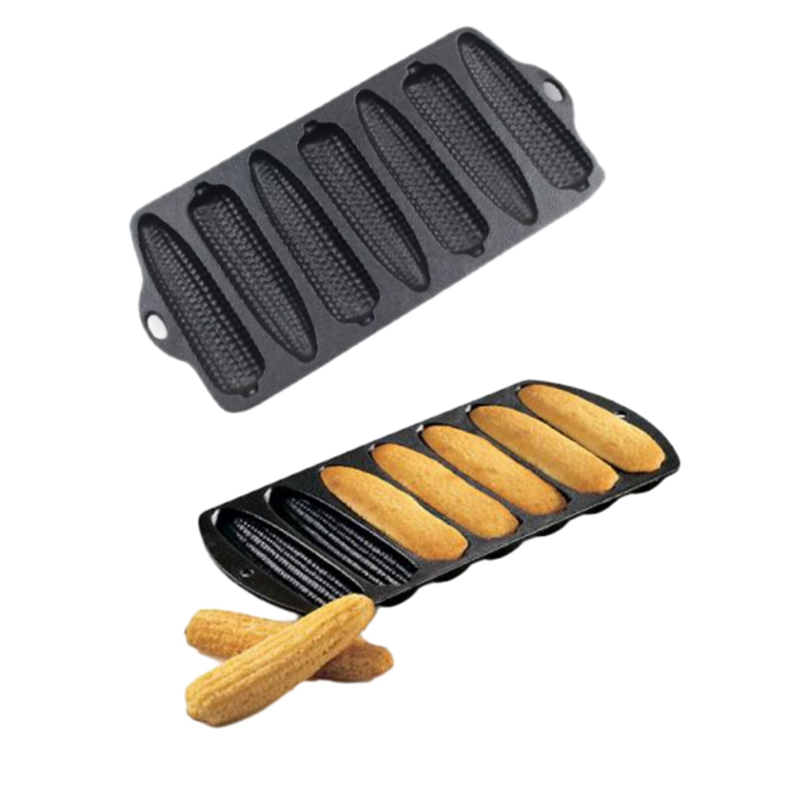 CiCixixi 2 Pcs Cast Iron Corn Pan Baking Bread Molds 7Hole Corn Pancake Pan Uncoated Cake Baking Tray Compatible with Oven, Sto