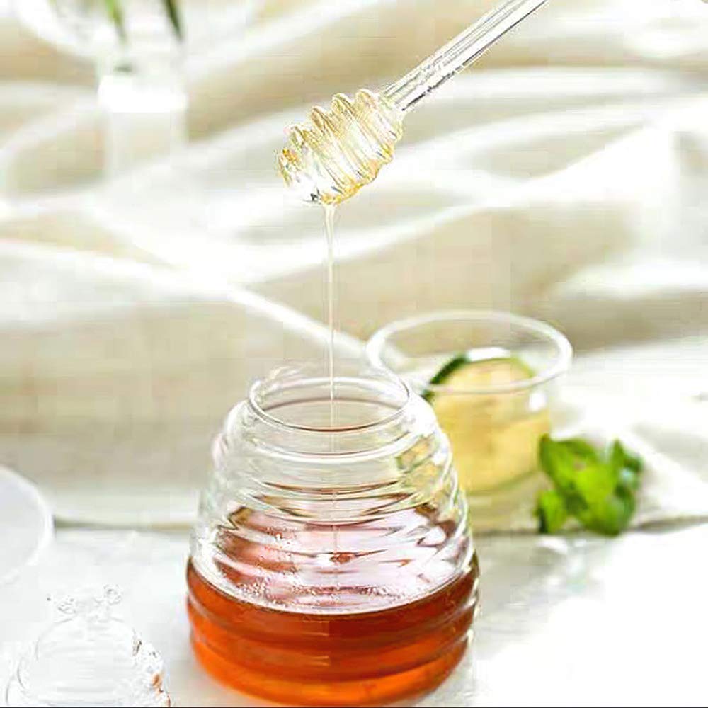 Hedume Honey Jar With Dipper And Lid, Honey Bee Pot, 17Oz Glass Beehive Honey Pot For Home Kitchen