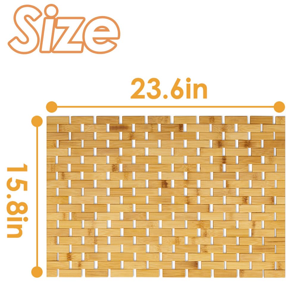 Homdsim Bamboo Bath Mat With Anti Slip Pads,23.6X15.8 Inches Bathroom Shower And Bathtub Floor Mats,Non Slip Water Proof Mat,Ind