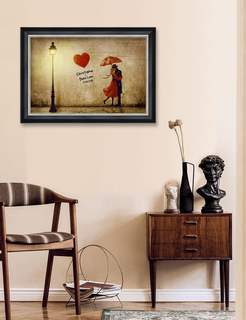 Ipic - Our First Kiss Personalized Framed Wall Art With Names And Date On, Giclee Prints Framed With Solid Wood, Custom Memorial