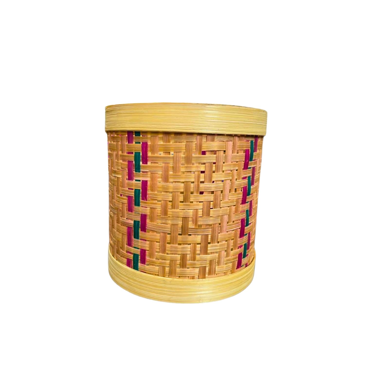 Handcrafted Bamboo Box | Woven Round Storage Container For Home, Kitchen & DCor | Natural EcoFriendly Bamboo Craft Box