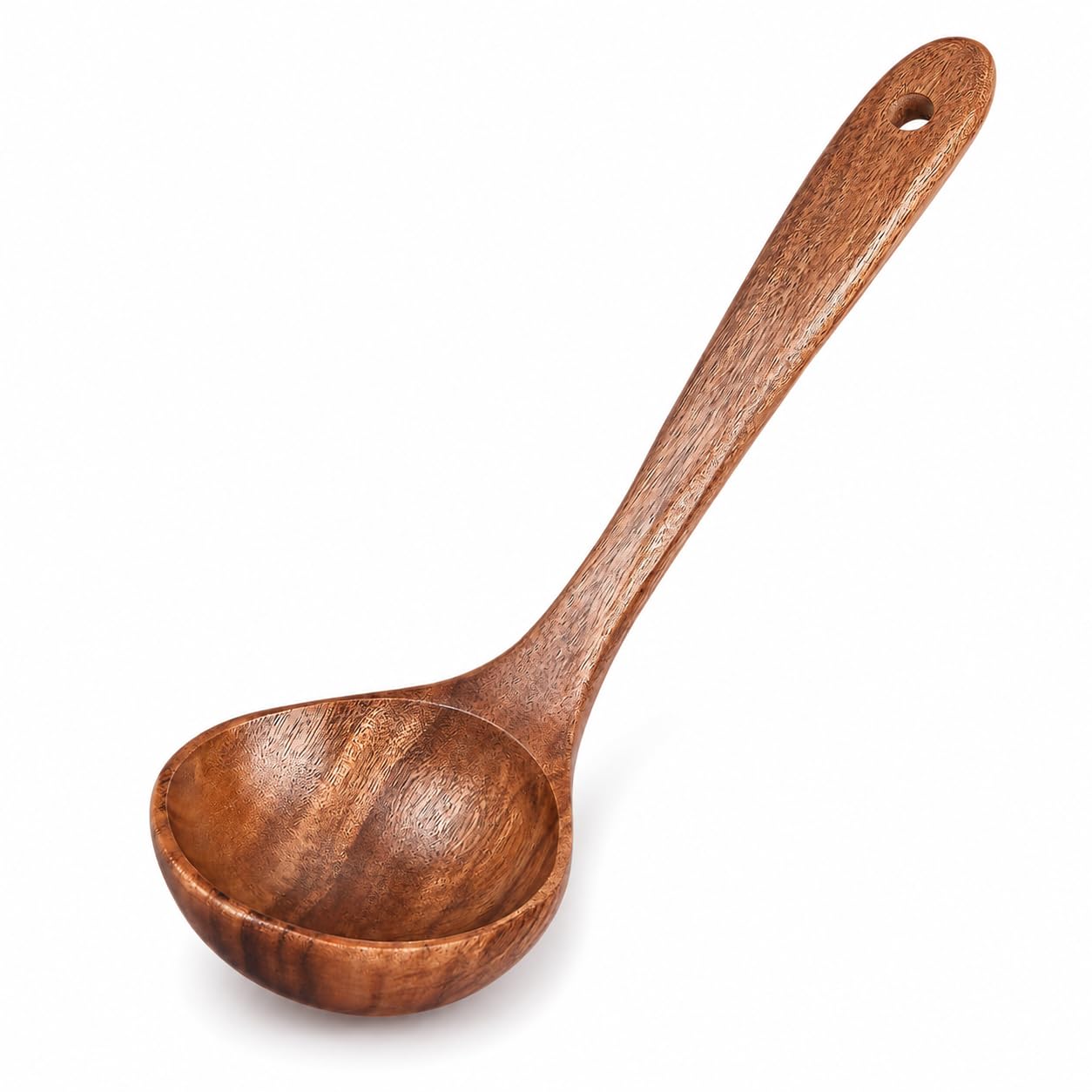 TooWoom Wooden Soup Spoon, Natural Teak Wood Soup Ladle with Long Handle, Deep Scooper Serving Spoon for Soup, Gravy, Sauce, Por
