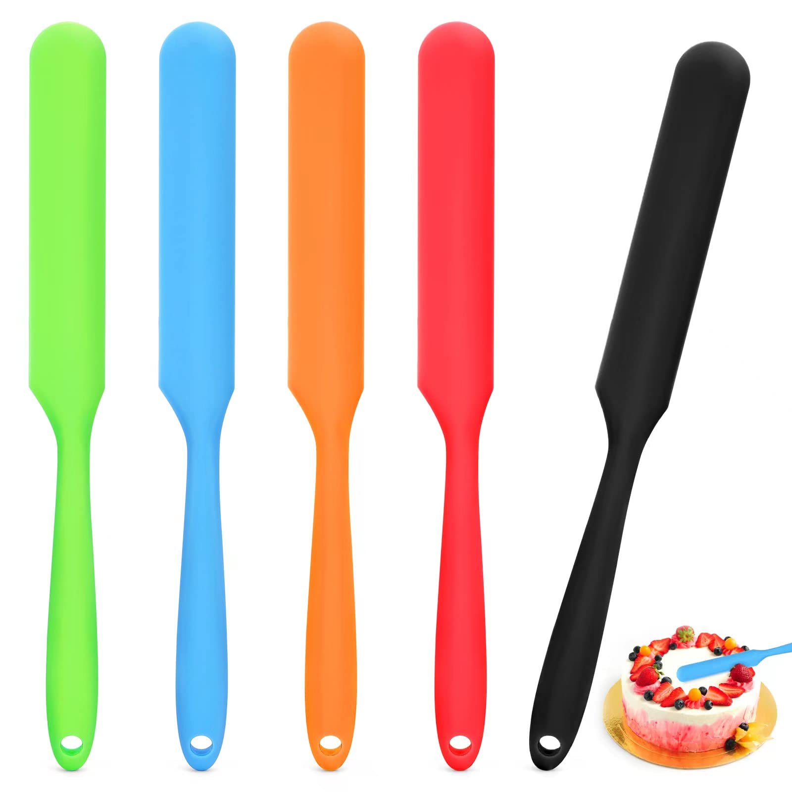 5Pcs Silicone Jar Spatulas - Cake Cream Spatulas Set, 9.8 Inch Non-Stick Heat Resistant Mixing Butter Spatulas Baking Scrapers F