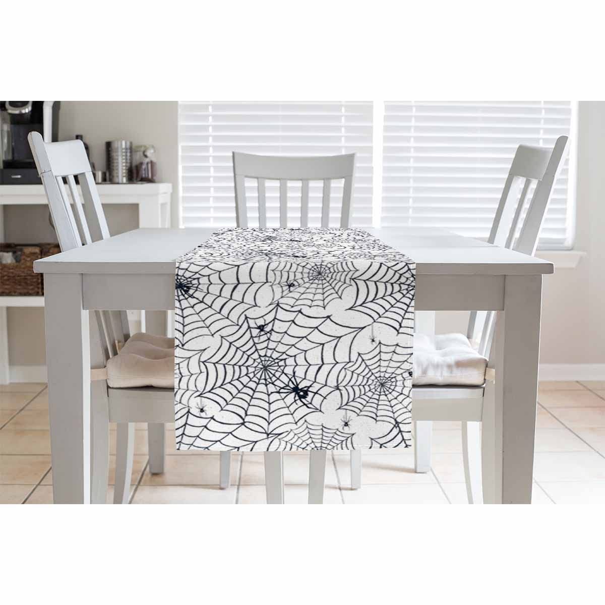 HOSNYE Table Runner Black Spiders on Webs Hand Drawn Cotton Linen Table Runner Decoration for Kitchen Family Dinner Table Holiday Party Farmhouse Style 13 x 72 Inch