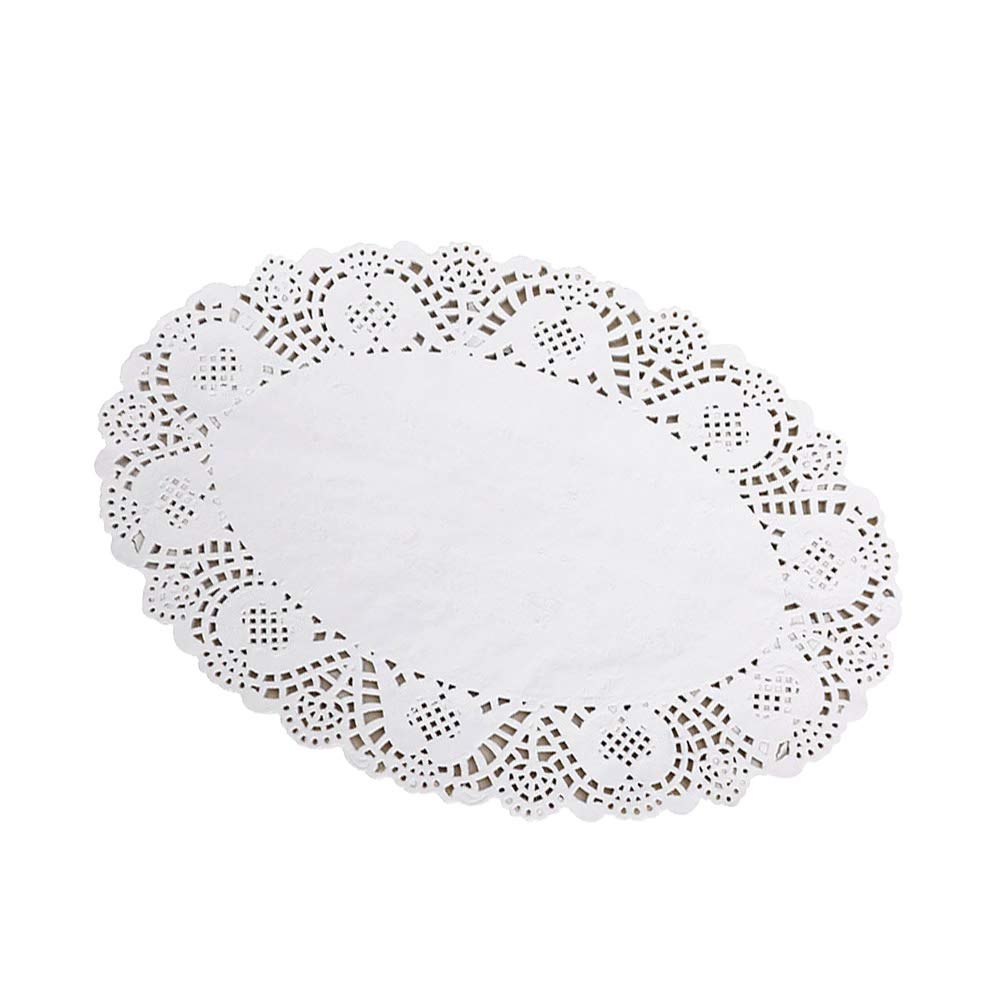Tim&Lin White Lace Paper Doilies - 8 Inch X 12 Inch Oval Round Paper Doilies - Disposable Paper Placemats - For Wedding, Birthda